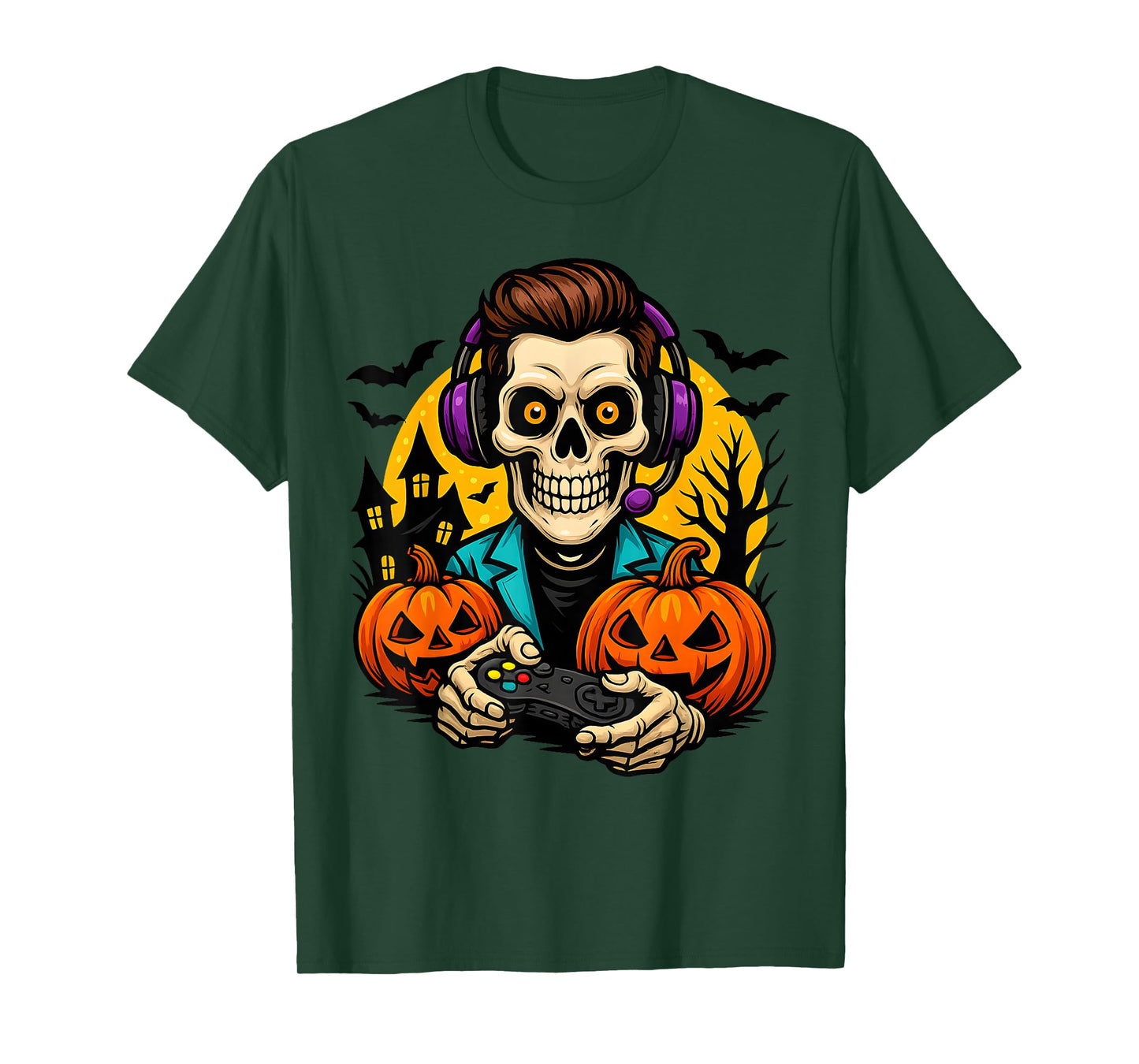 Halloween Skeleton Gamer Video Gaming Boys Men Kids T-Shirt