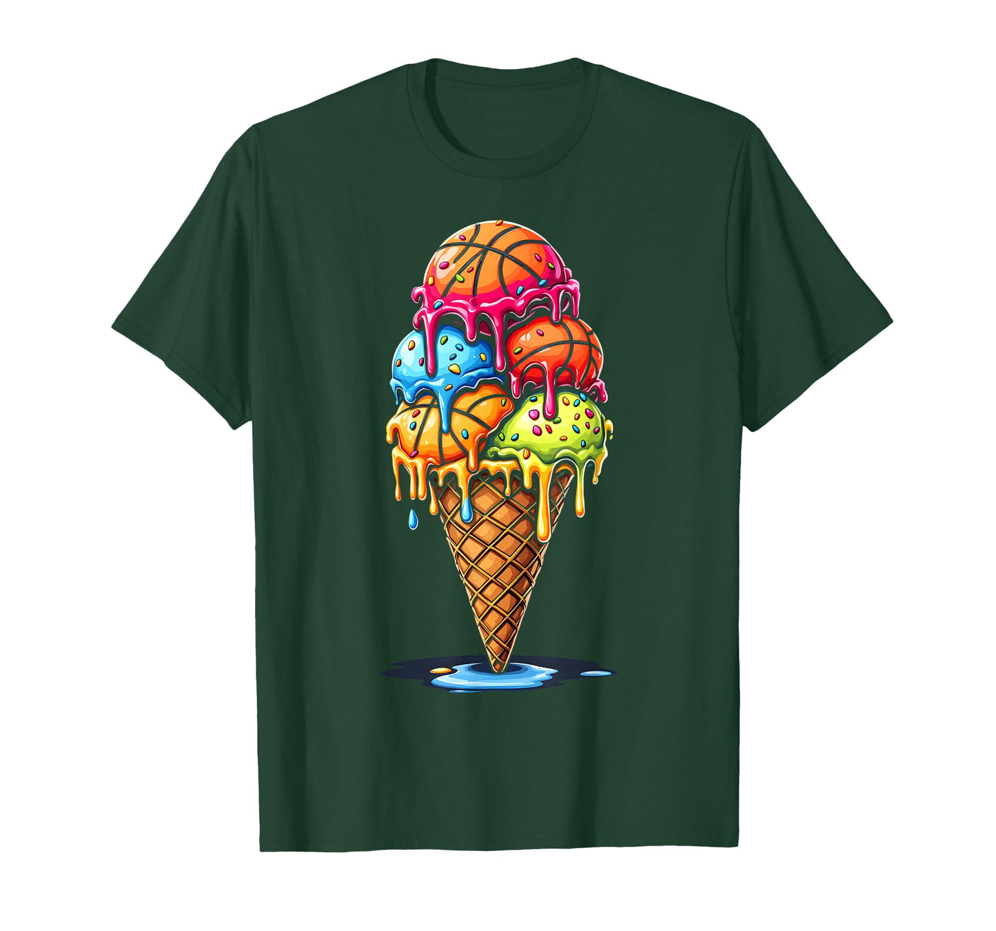 Basketball Drip Boys Girls Ice Cream Drip Sprinkles Summer T-Shirt