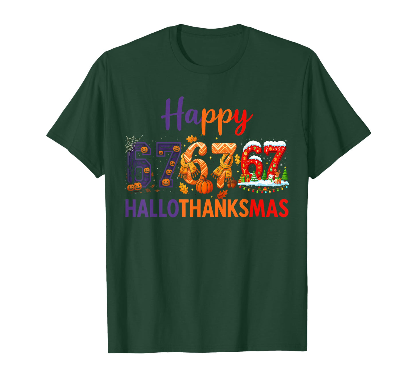 HUGvyn Six Seven Meme 67 Hallothanksmas Halloween Christmas T-Shirt