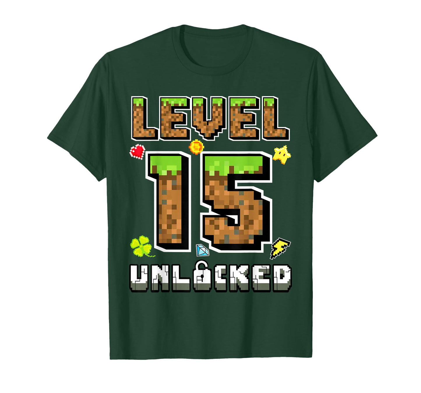 Level 15 Unlocked Birthday 15th Years Bday Gamer Pixel Boy T-Shirt