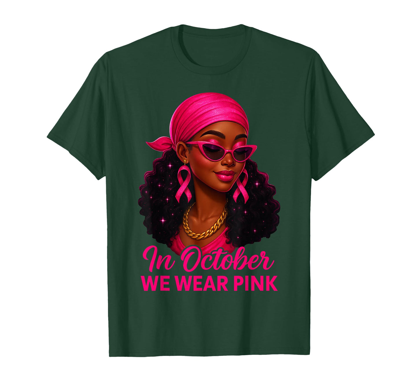 in October We Wear Pink Black Women Breast Cancer Awareness T-Shirt
