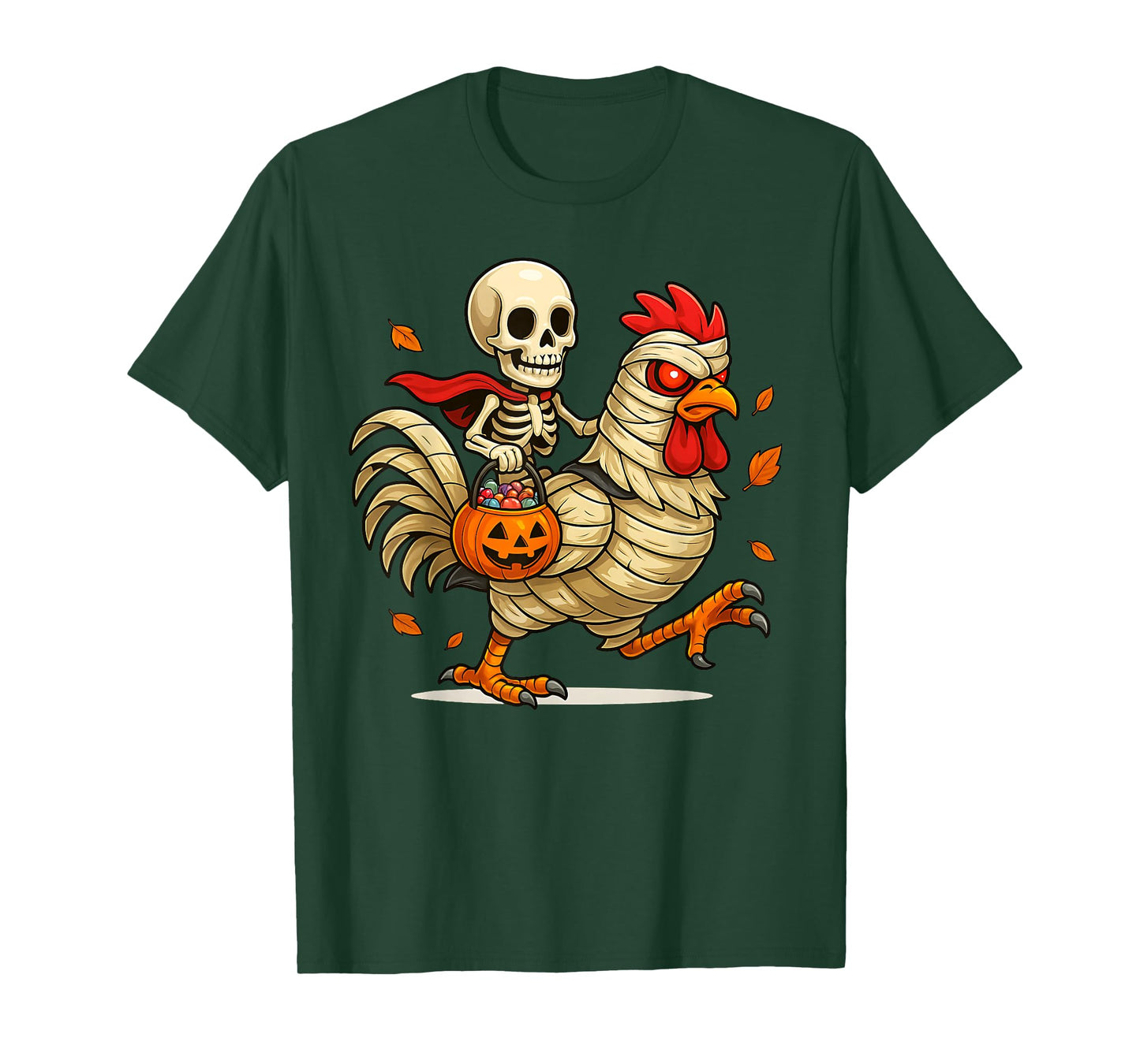 Funny Skeleton Riding a Mummy Chicken Halloween Costume T-Shirt