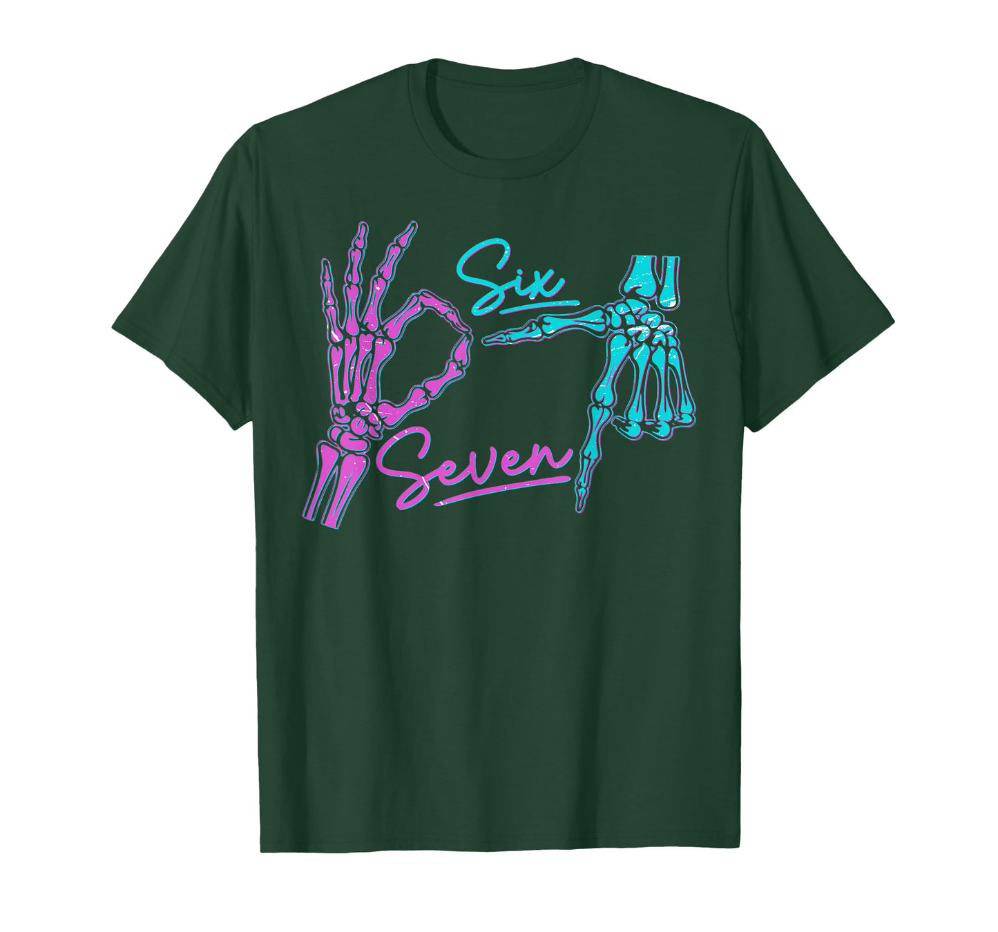 Six Seven 6 7 Meme Funny Skeleton Hands Halloween T-Shirt