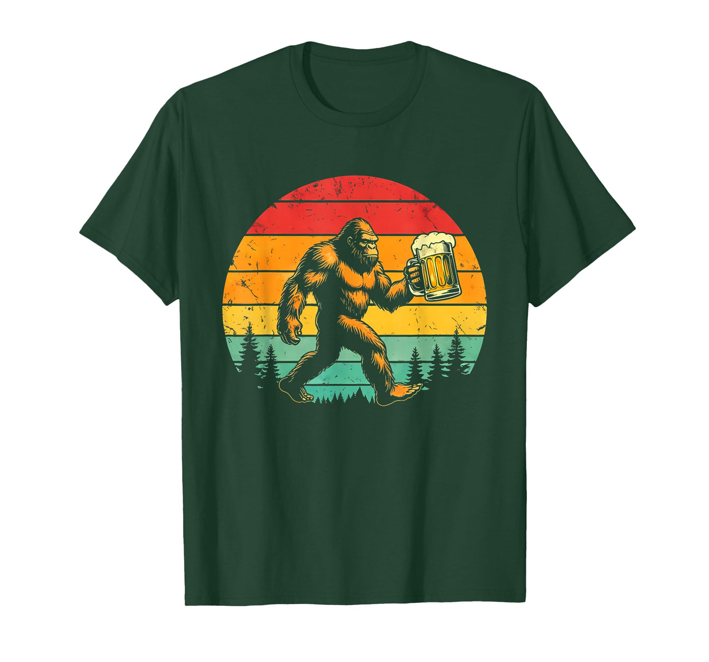 Funny Sasquatch Beer Lover Retro Sun T-Shirt