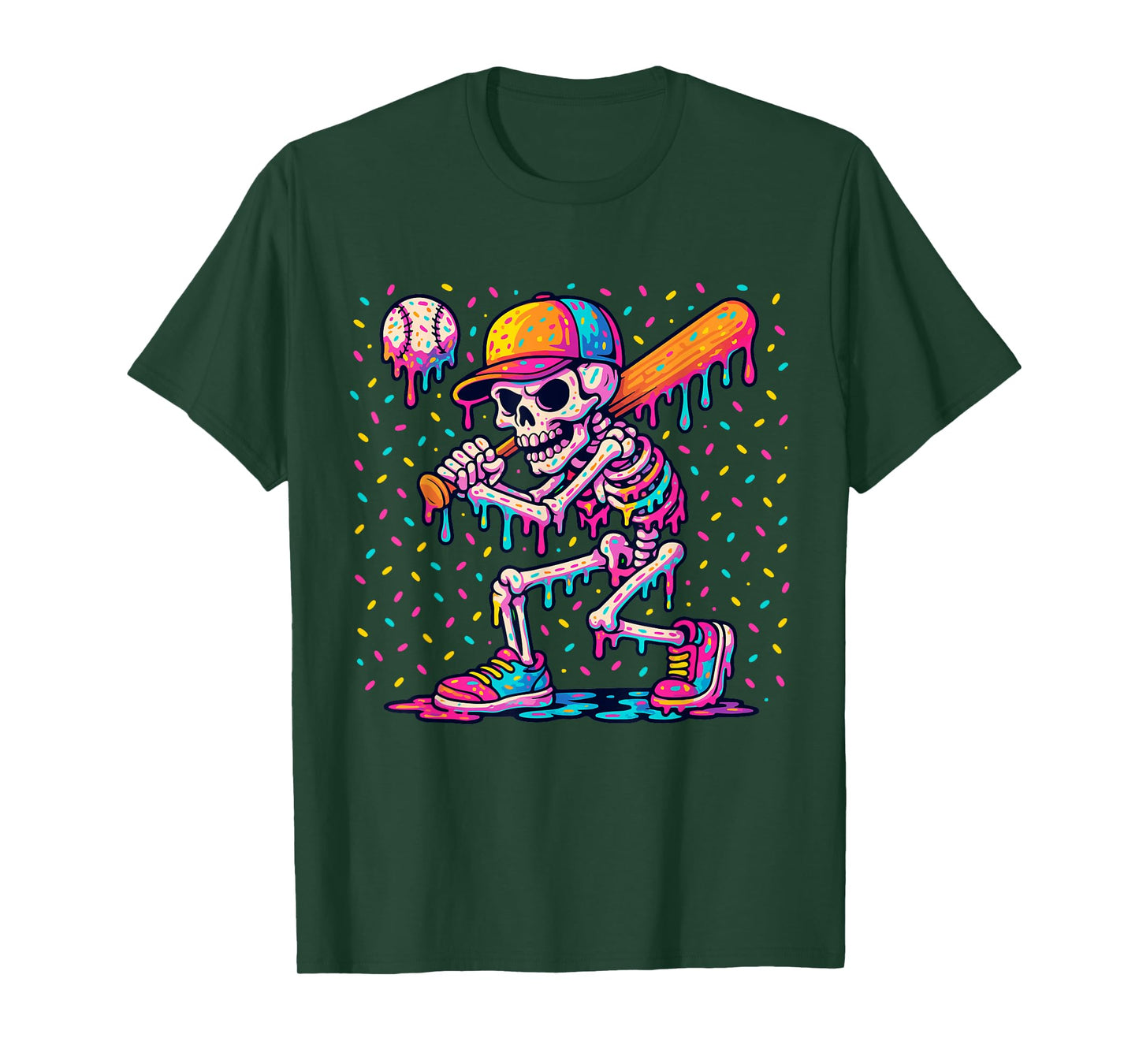 Skelton Playing Baseball Halloween Baseball Drip Boys Kids T-Shirt