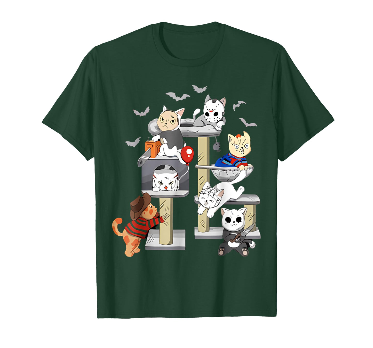 Funny Cat Horror Movies Cute Halloween Cat Lovers Matching T-Shirt