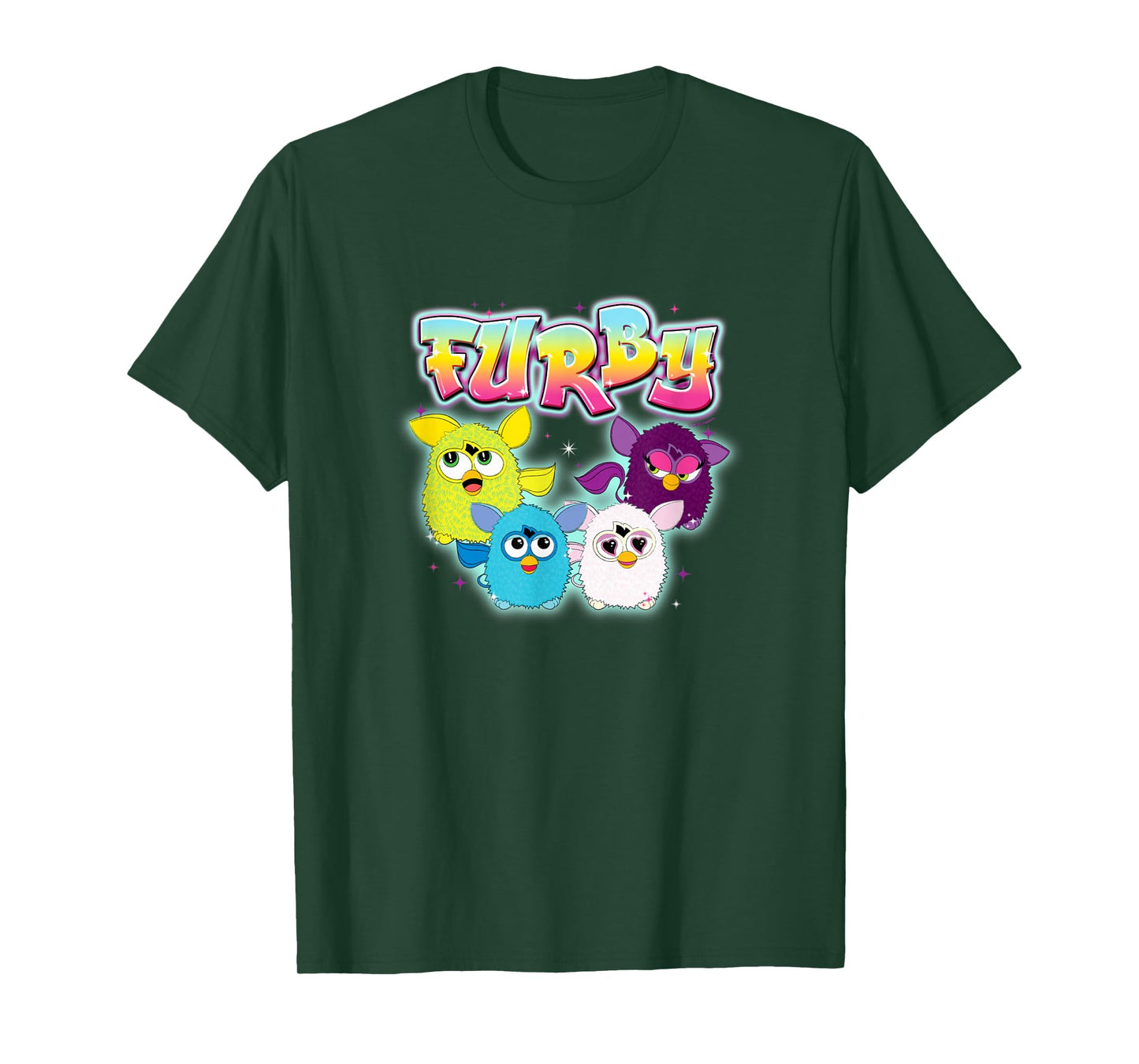 Furby Vintage Neon Rainbow Graffiti Style Group Poster T-Shirt