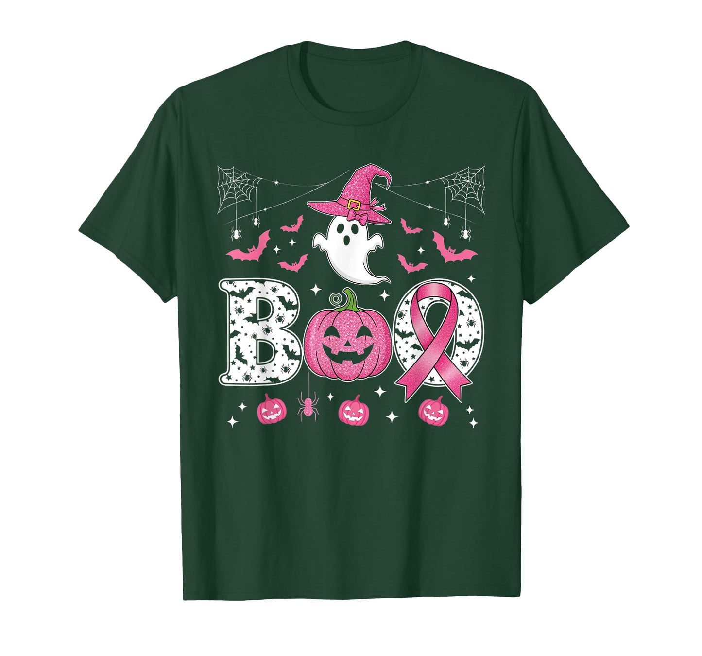 Ghost Witch Hat Pink Ribbon Breast Cancer Halloween T-Shirt