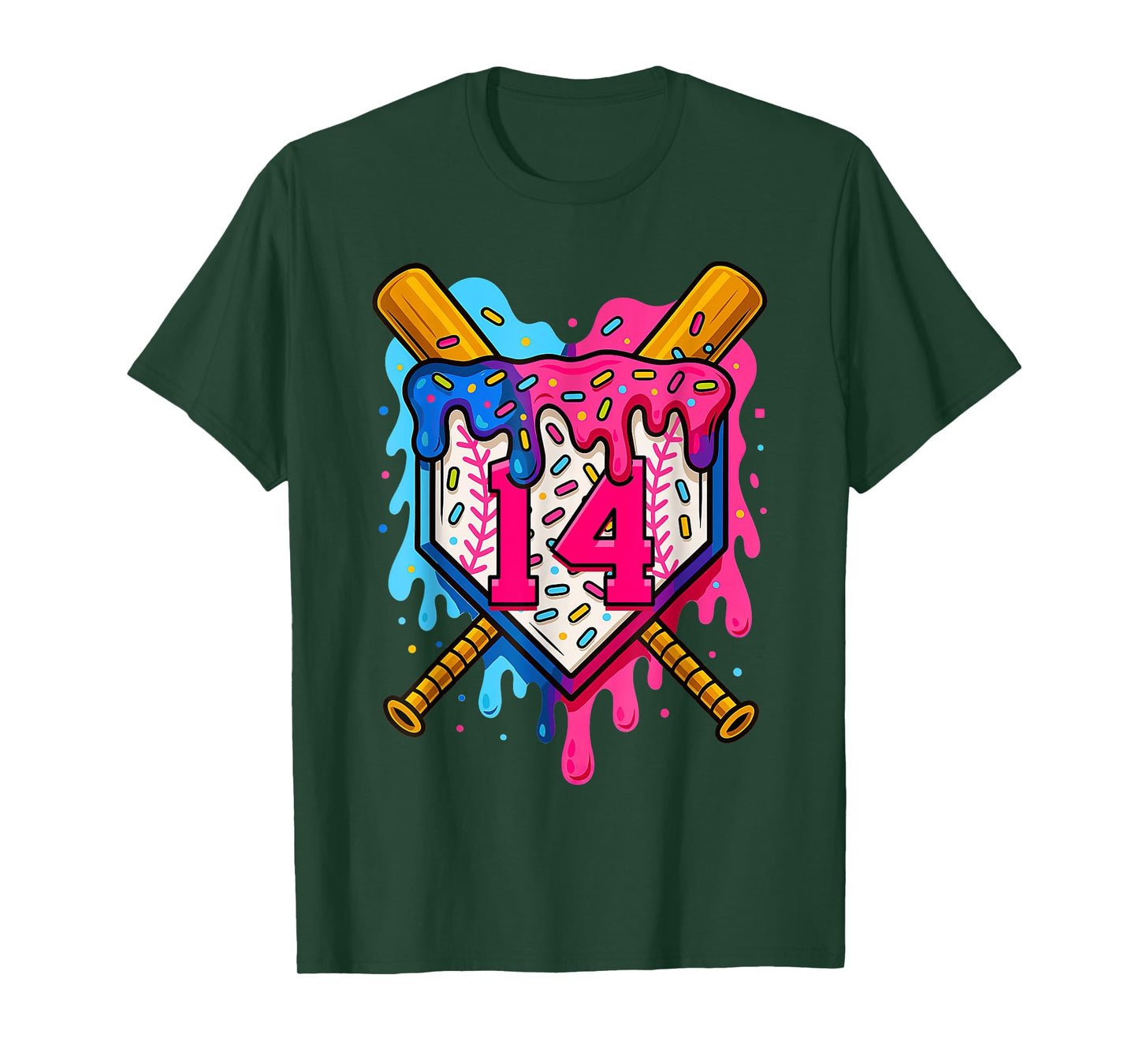 14th Baseball Birthday Ice Cream Drip Boys Girls 14 Years T-Shirt