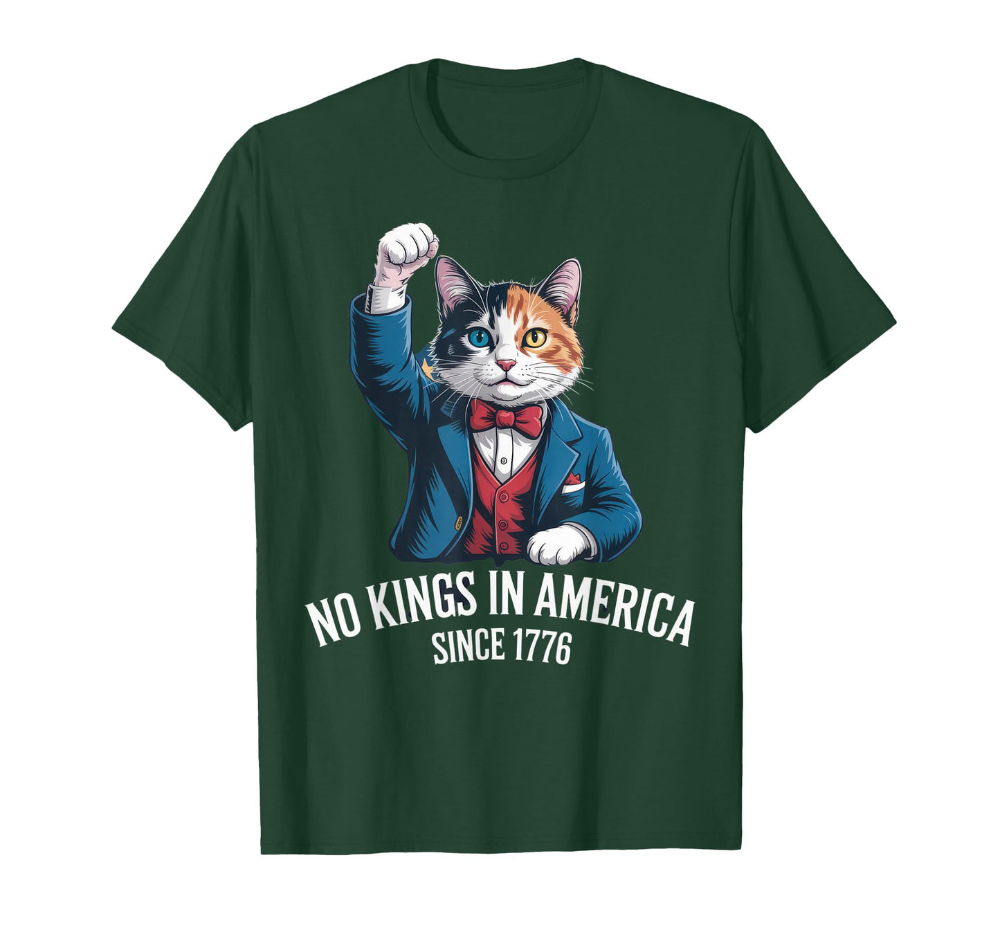 No Kings in America Funny Cat Lovers Patriotic Statement T-Shirt
