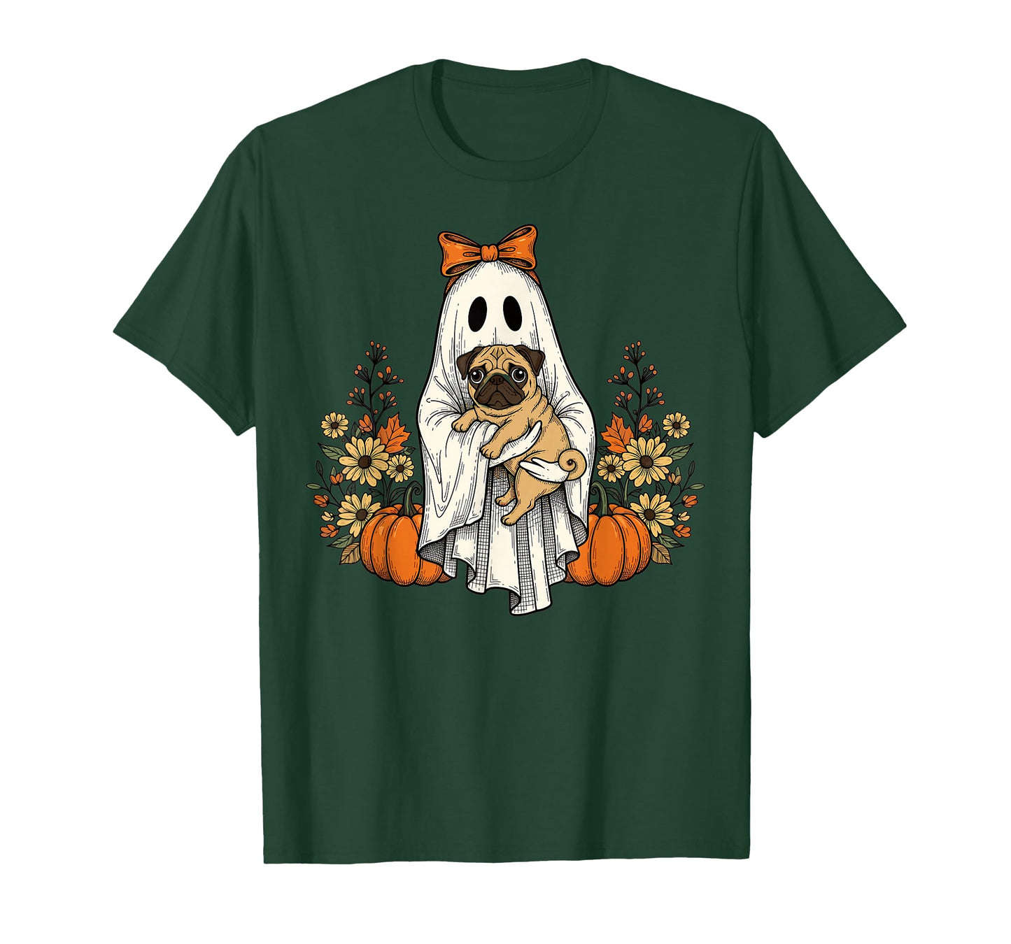 Halloween Ghost Pug Pumpkin Autumn Vintage Design T-Shirt