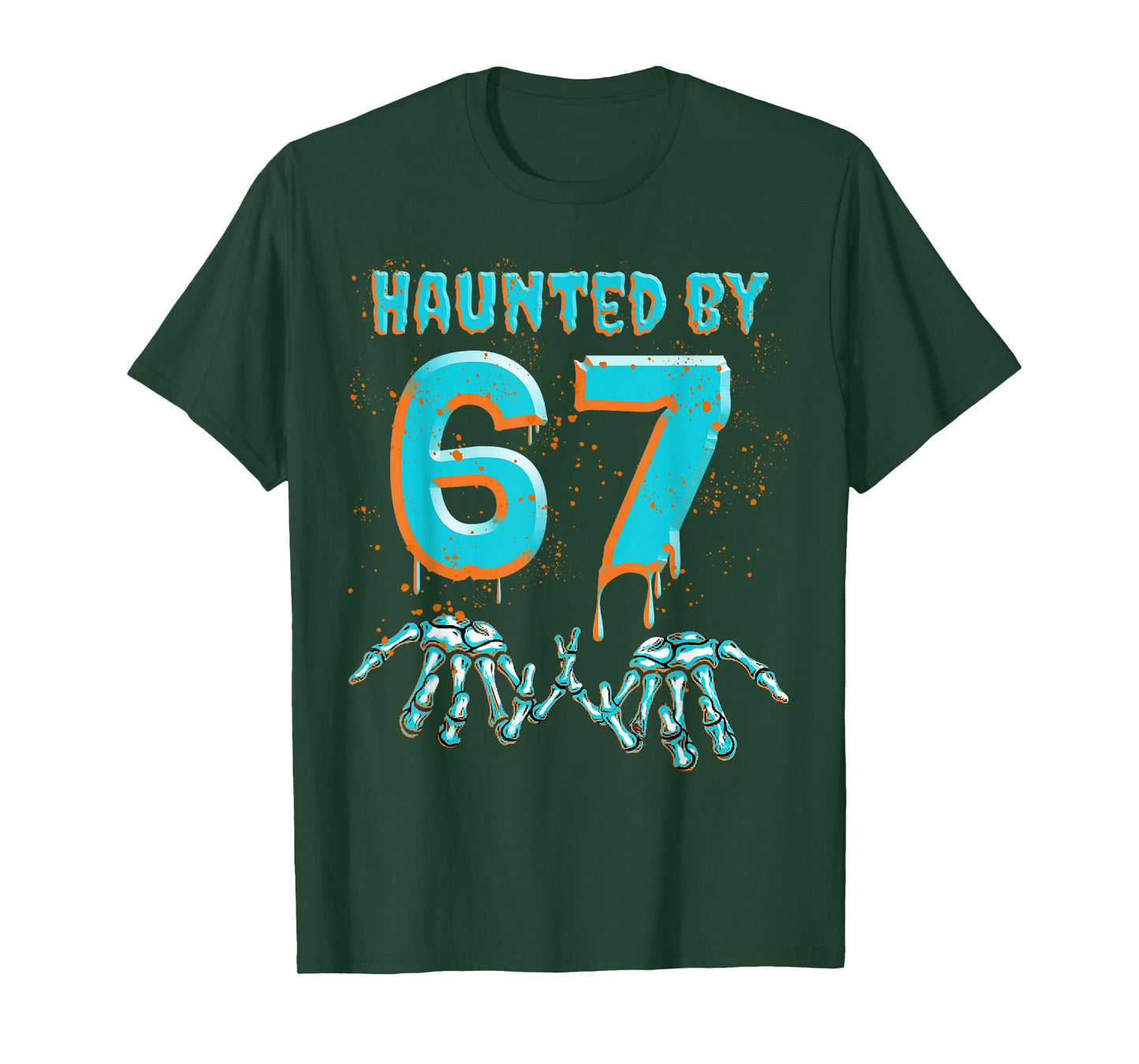 Fun 67 Meme Halloween Skeleton Hand Haunted by Six Seven T-Shirt