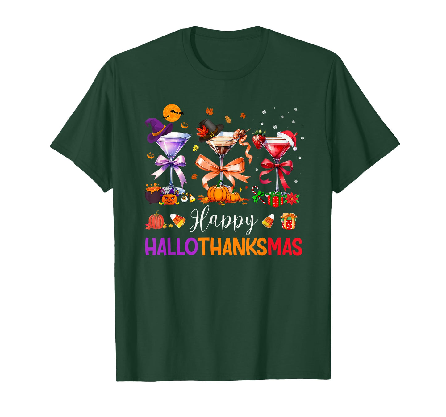 Happy Hallothanksmas Martini Coquette Bow Drinking Party T-Shirt