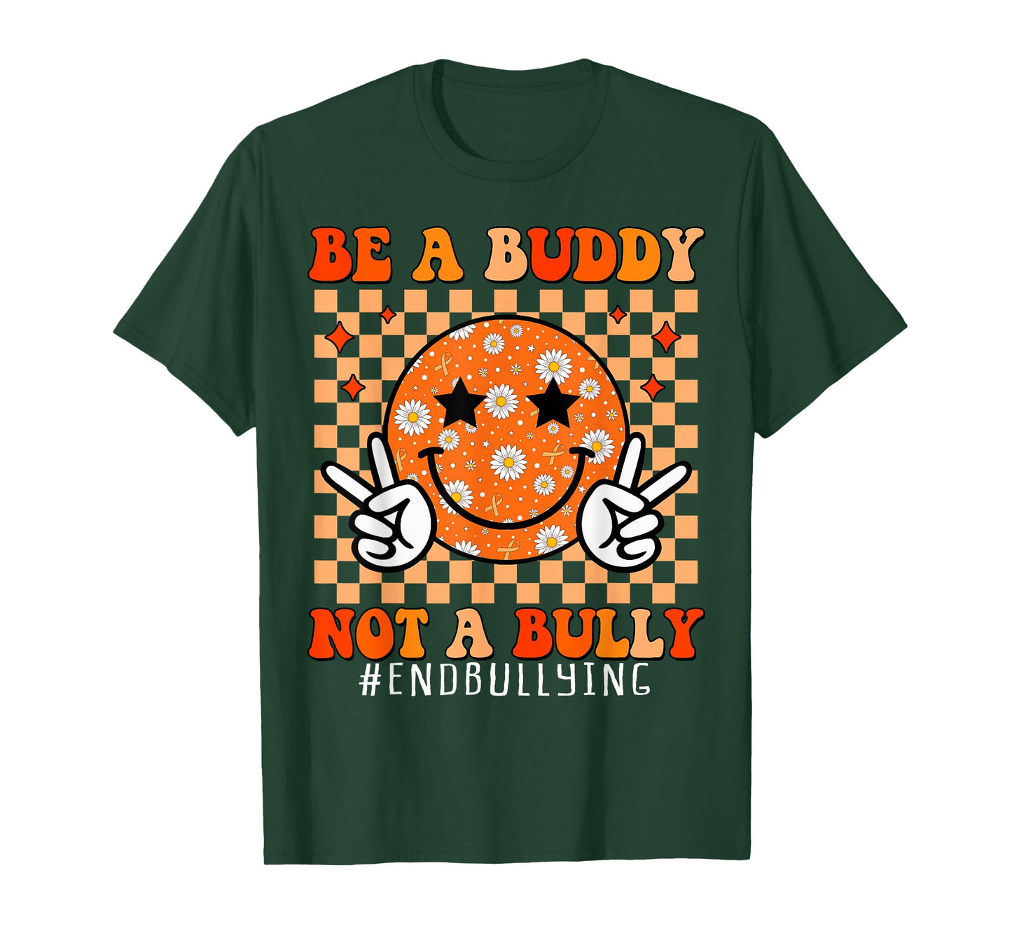 Groovy Unity Day Kids Anti Bullying Checkered Orange Day T-Shirt