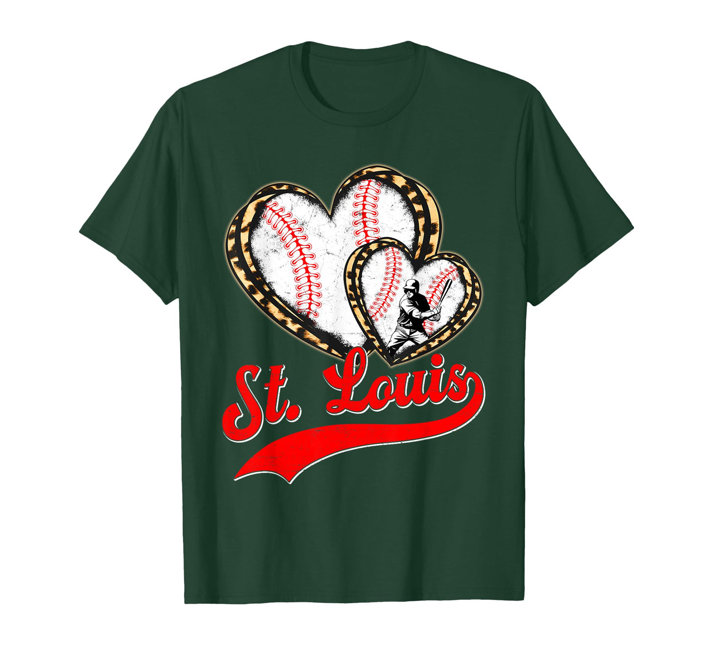 Vintage St. Louis Baseball Leopard Heart Baseball Fans T-Shirt