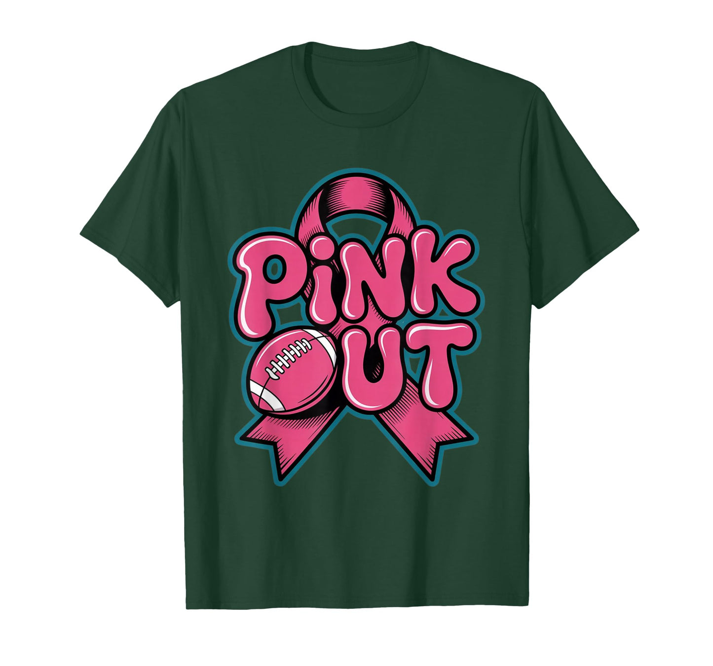 Pink Out Football Bow Breast Cancer Awareness Pink Ribbon T-Shirt