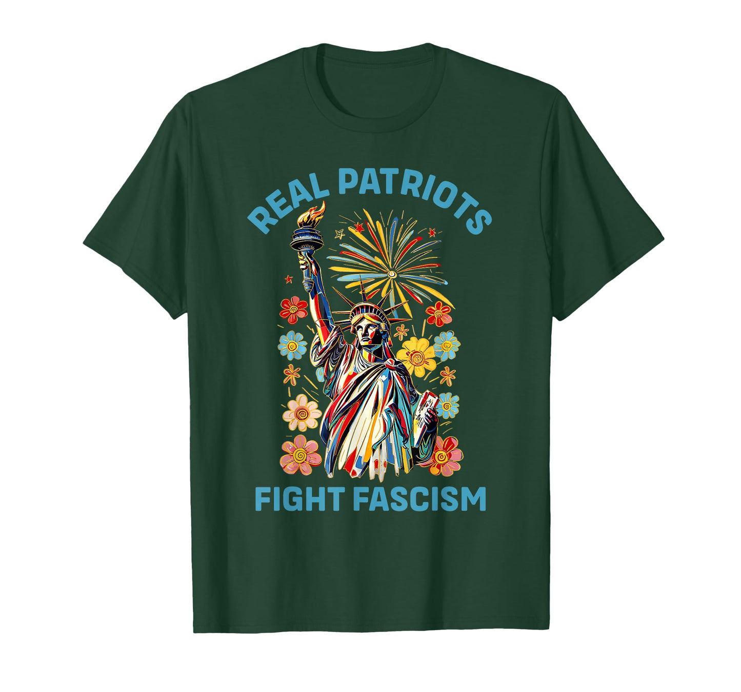 Real Patriots Fight Fascism Boho Flowers No Kings In America T-Shirt