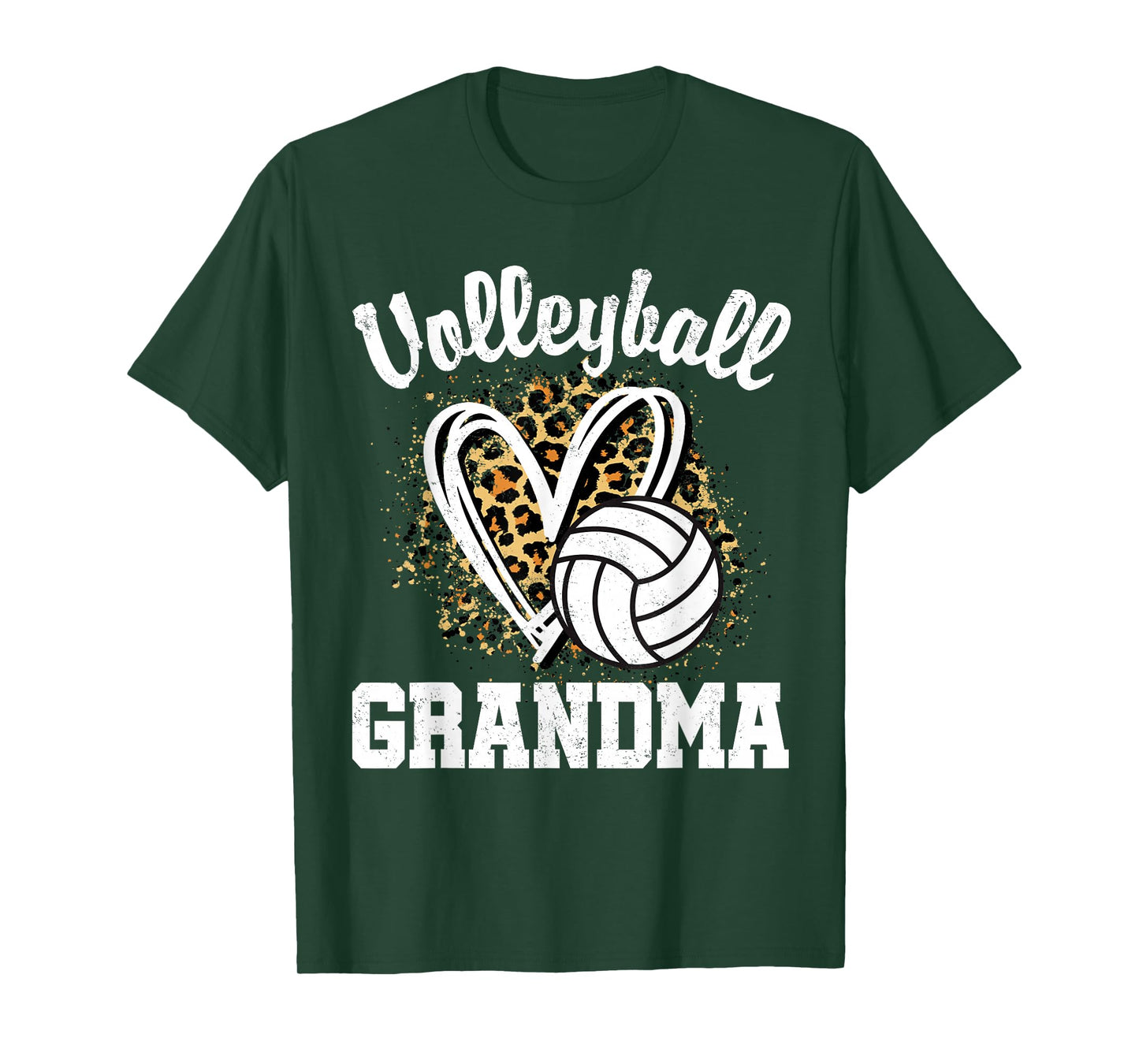 Volleyball Grandma Leopard Heart T-Shirt