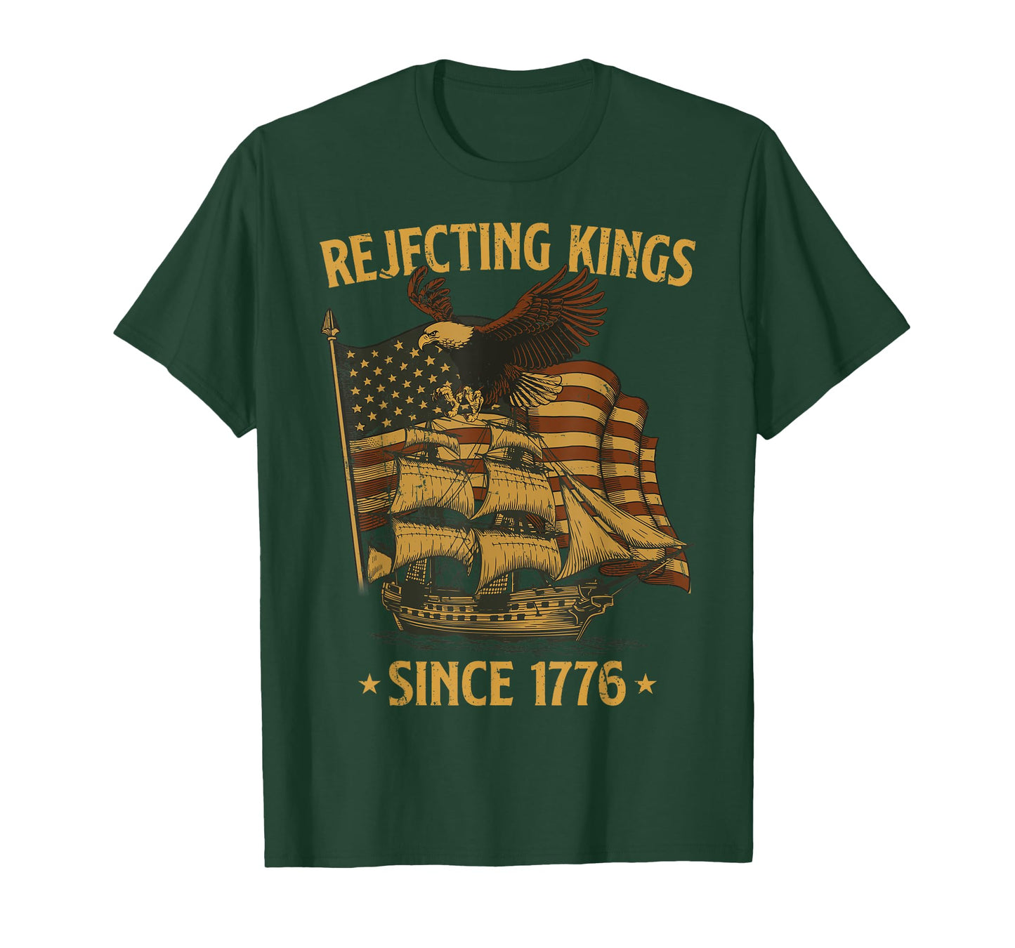 Rejecting Kings Since 1776 Bald Eagle Patriotic USA Flag T-Shirt