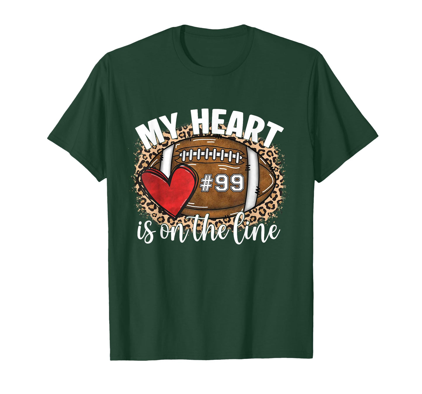 Game Day Jersey Number 99 Football My Heart is On The Line T-Shirt