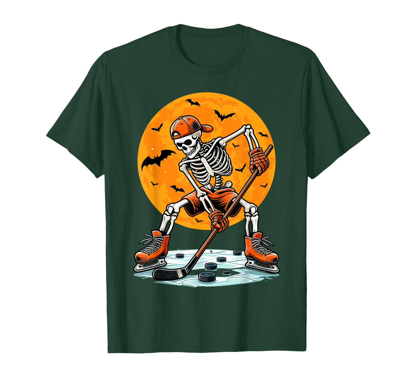 Ice Hockey Skeleton Spooky Boys Halloween Hockey Player T-Shirt