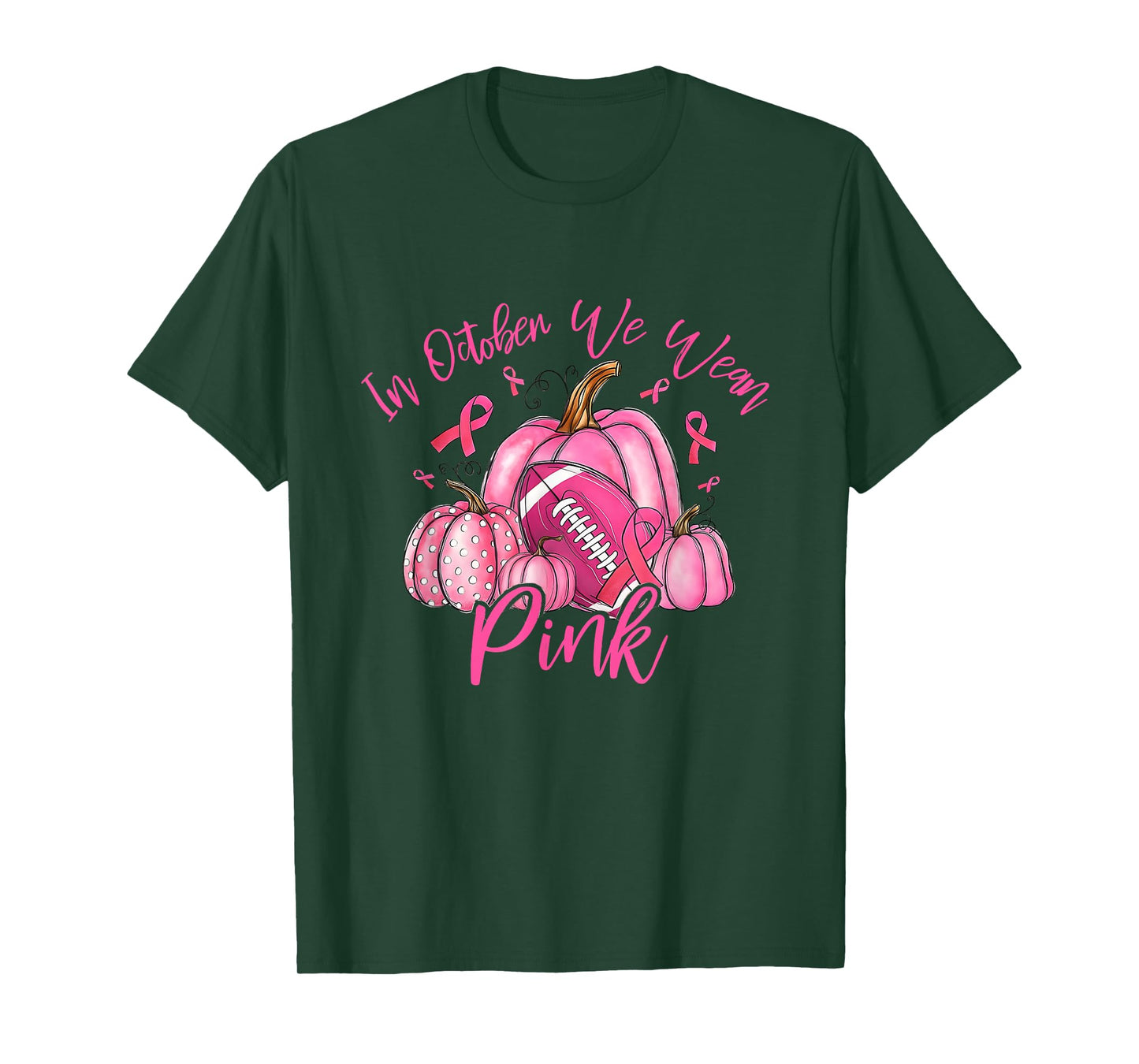 in October We Wear Pink Retro Pumpkin Football T-Shirt