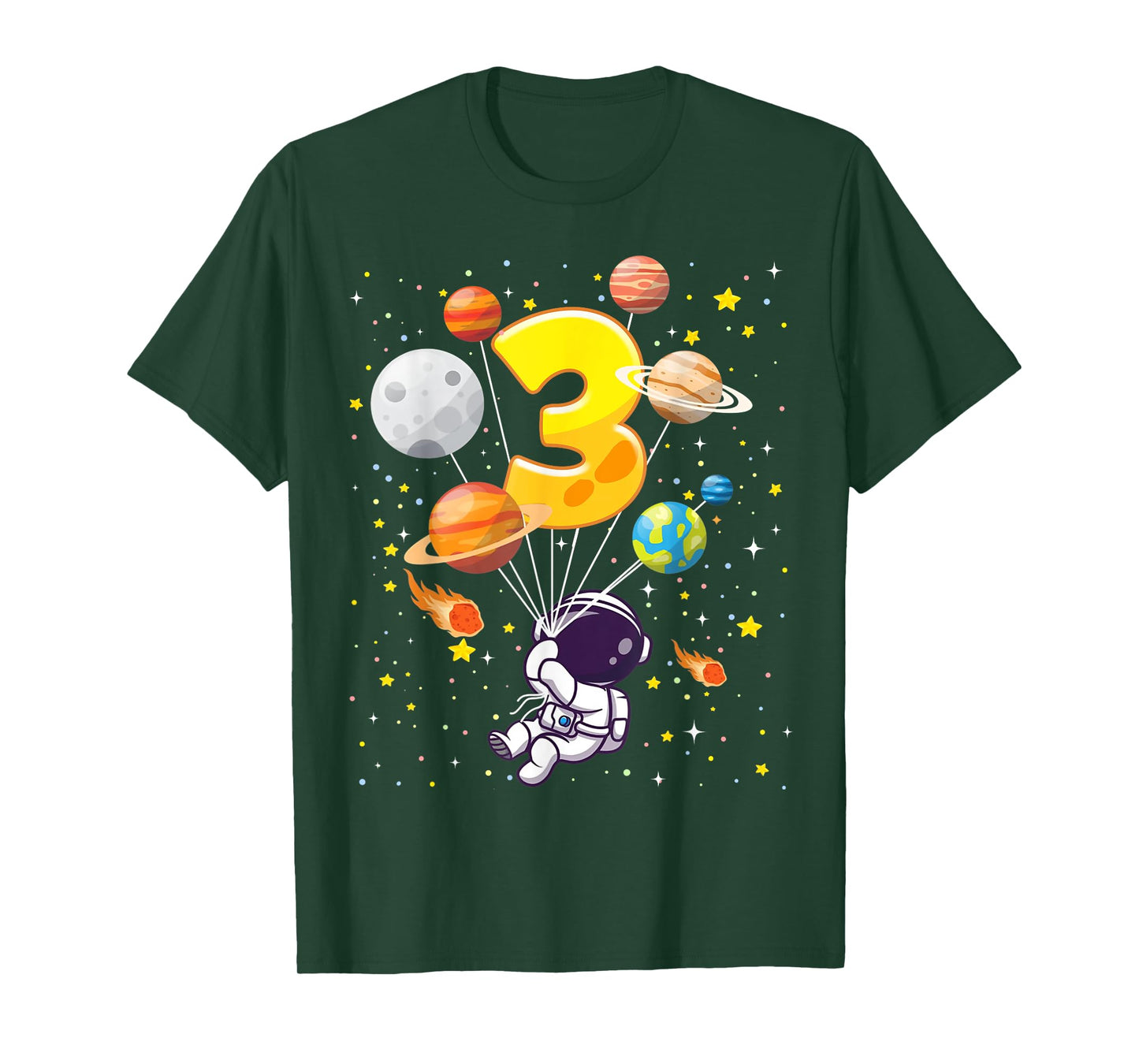 Funny 3 Years Old Astronaut Birthday Space Planets For Kids T-Shirt