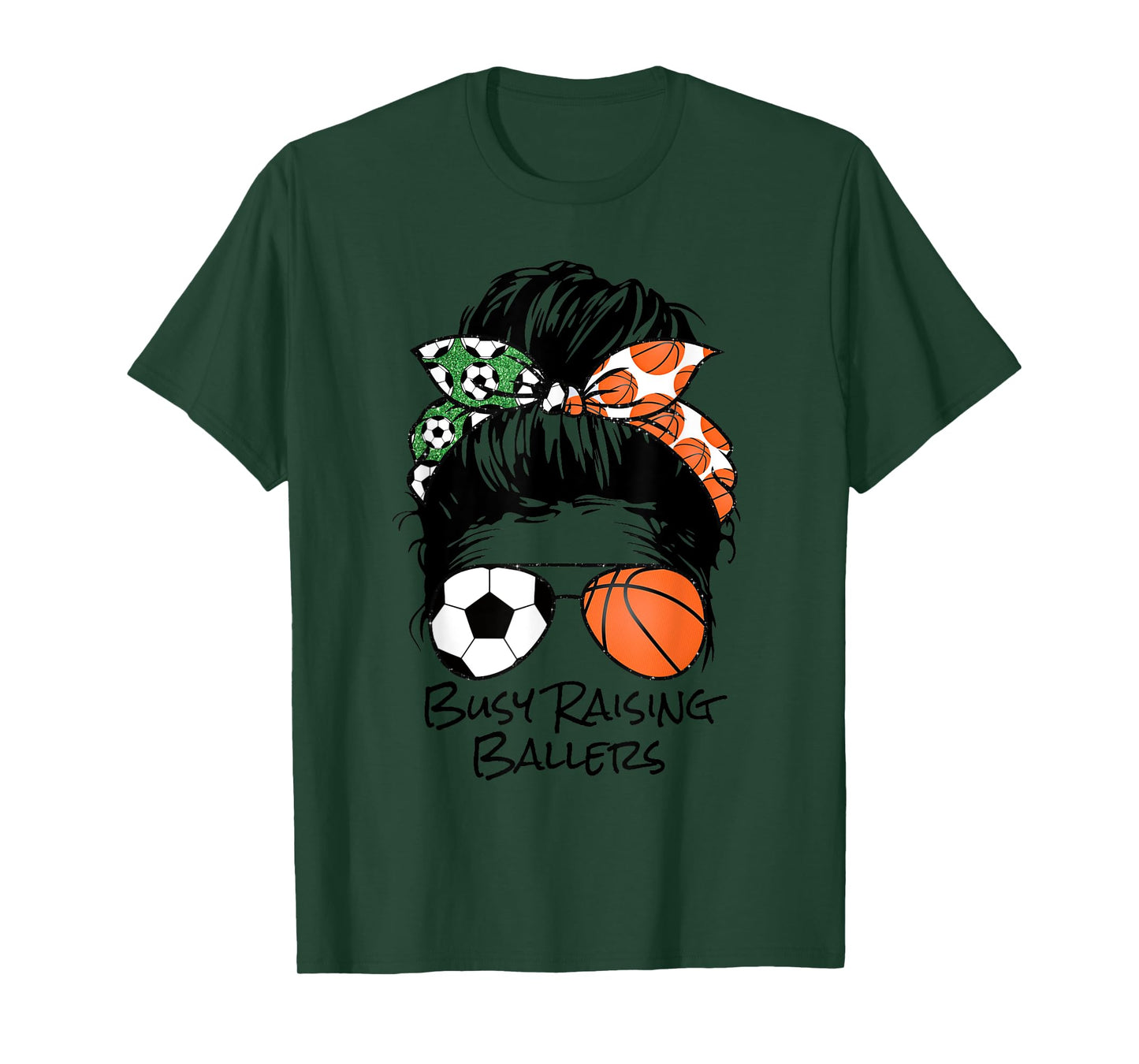 Busy Raising Ballers messy bun women's basketball soccer mom T-Shirt