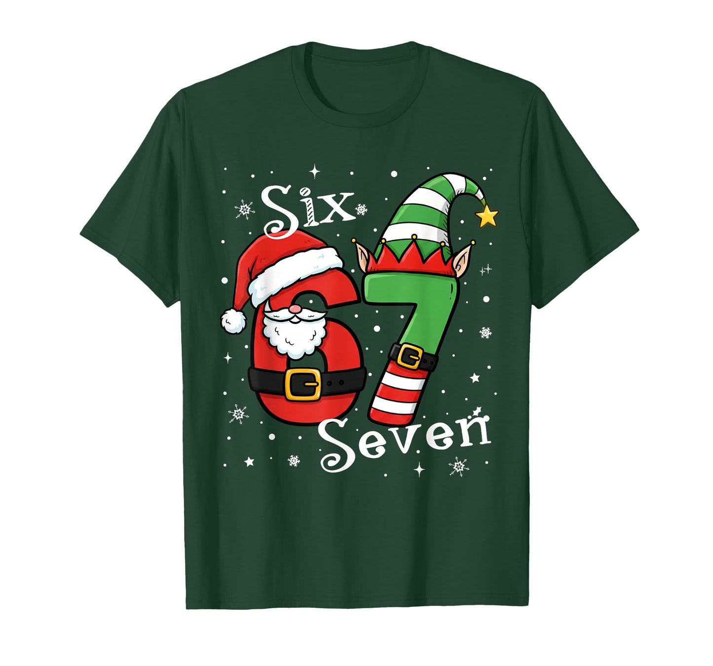 Funny Six Seven 67 Meme 6 7 Elf Santa Christmas Pajamas Kids T-Shirt