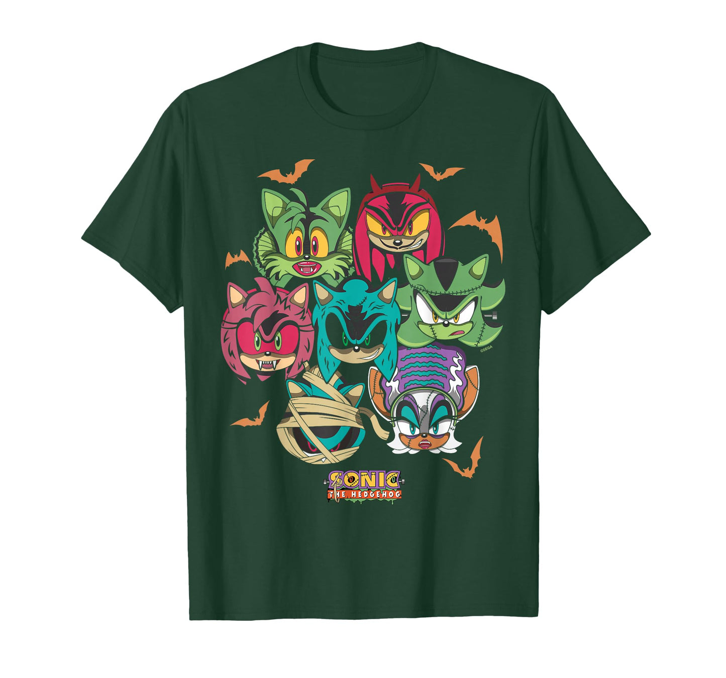 Sonic The Hedgehog Halloween Creepy Monster Faces Group Shot T-Shirt