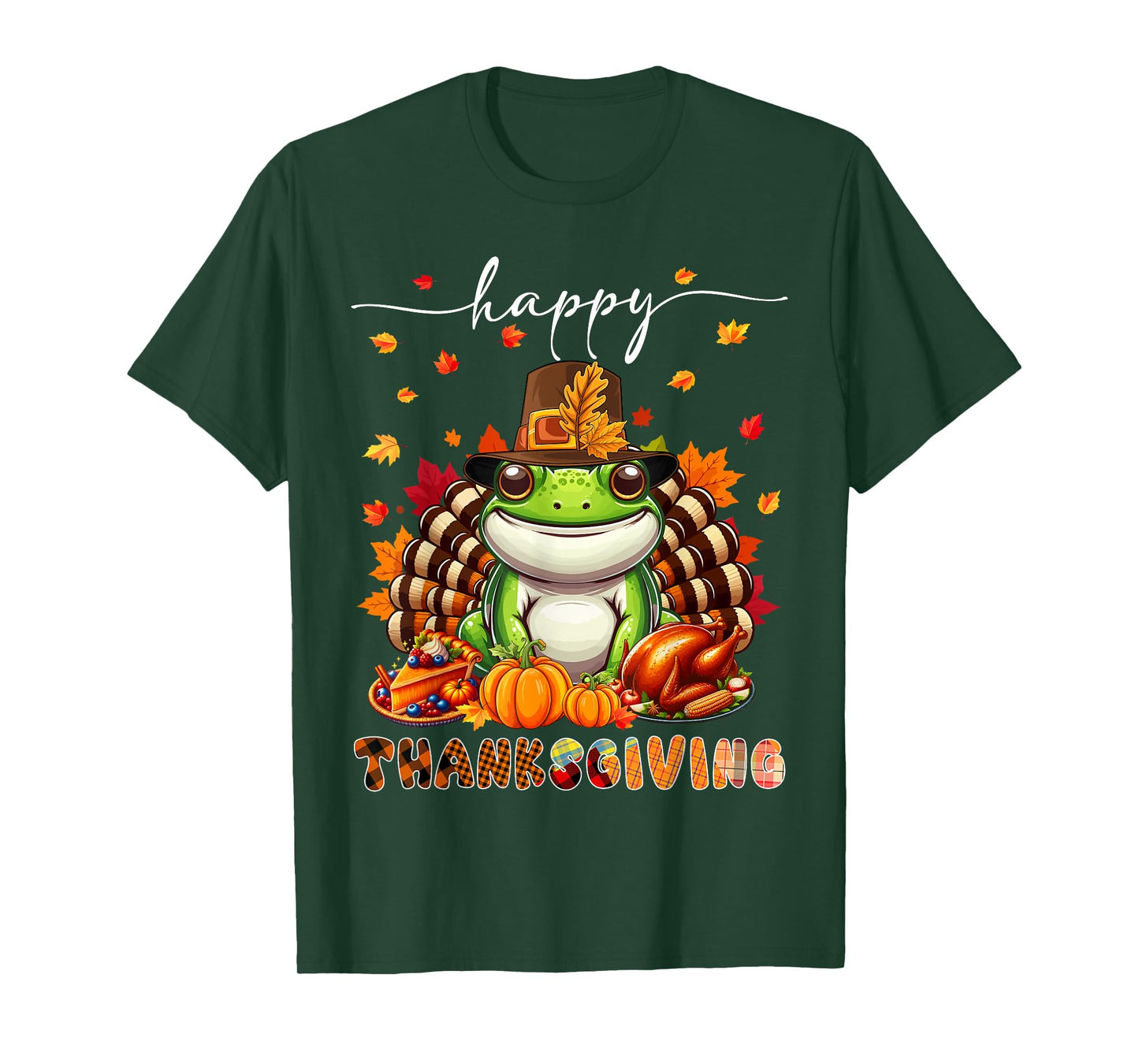 Happy Thanksgiving Frog Costume Turkey Fall Leaves Food T-Shirt