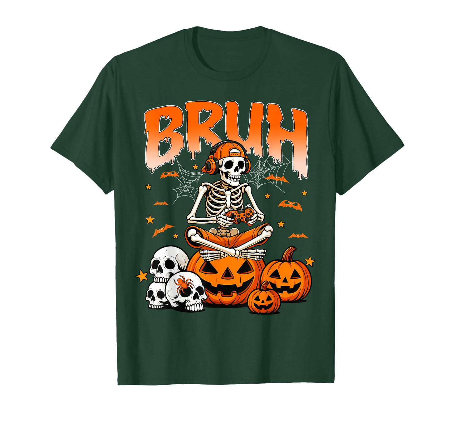 Bruh Halloween Skeleton Gamer Video Gaming Boys Men T-Shirt