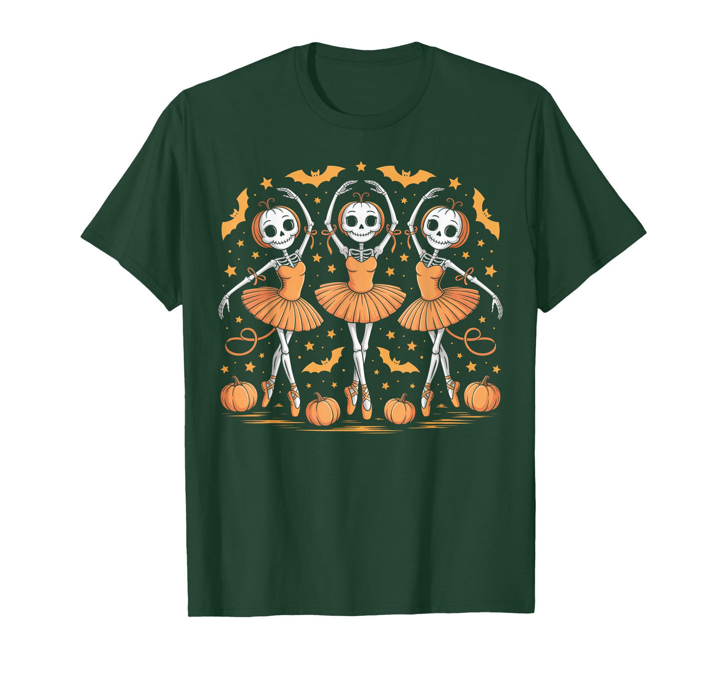 Pumpkin Skeleton Ballet Dancer Halloween Outfit for Women T-Shirt