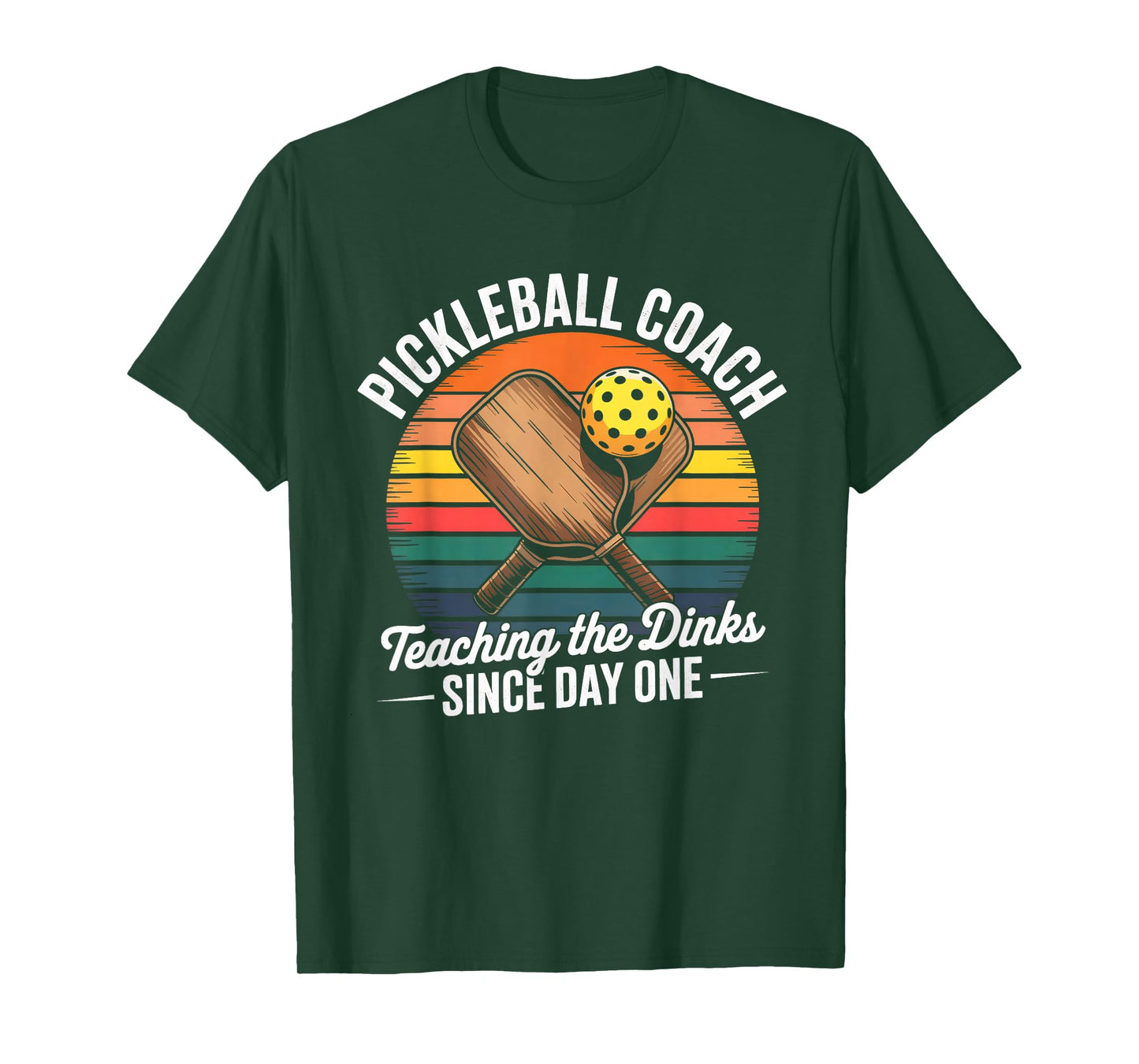 Retro Pickleball Coach Funny Dink Paddle Ball Sunset Design T-Shirt