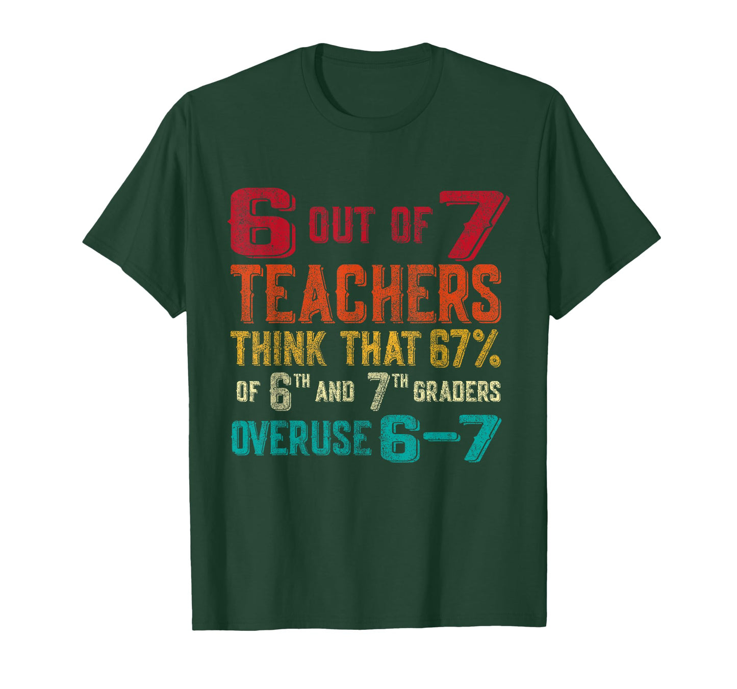 Funny 67 Teacher Middle School Teacher 6 7 Funny Overuse 67 T-Shirt