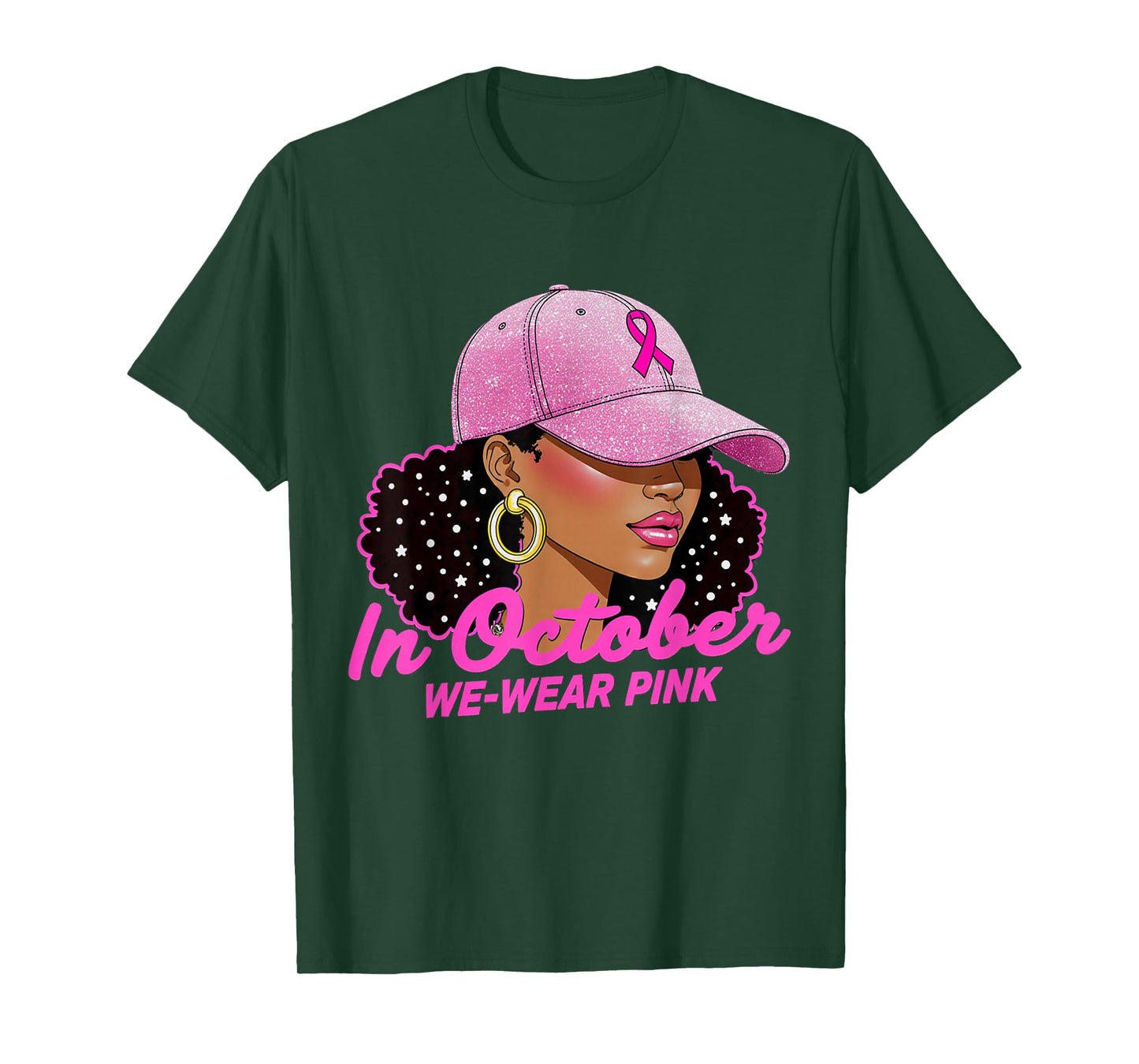 in October We Wear Pink Black Women Breast Cancer Awareness T-Shirt