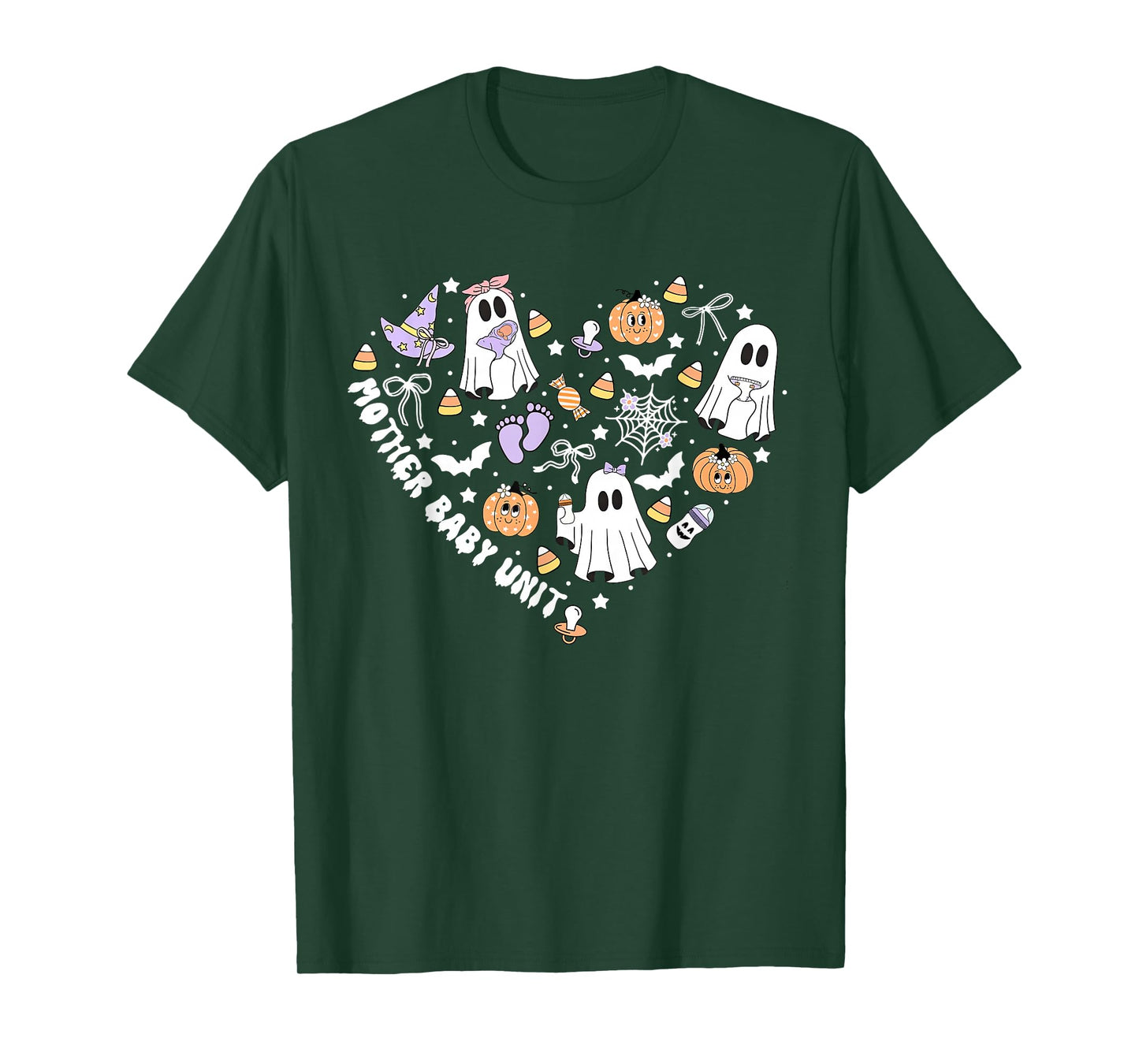 MBU Mother Baby Unit Halloween Heart Fall Postpartum Nurse T-Shirt