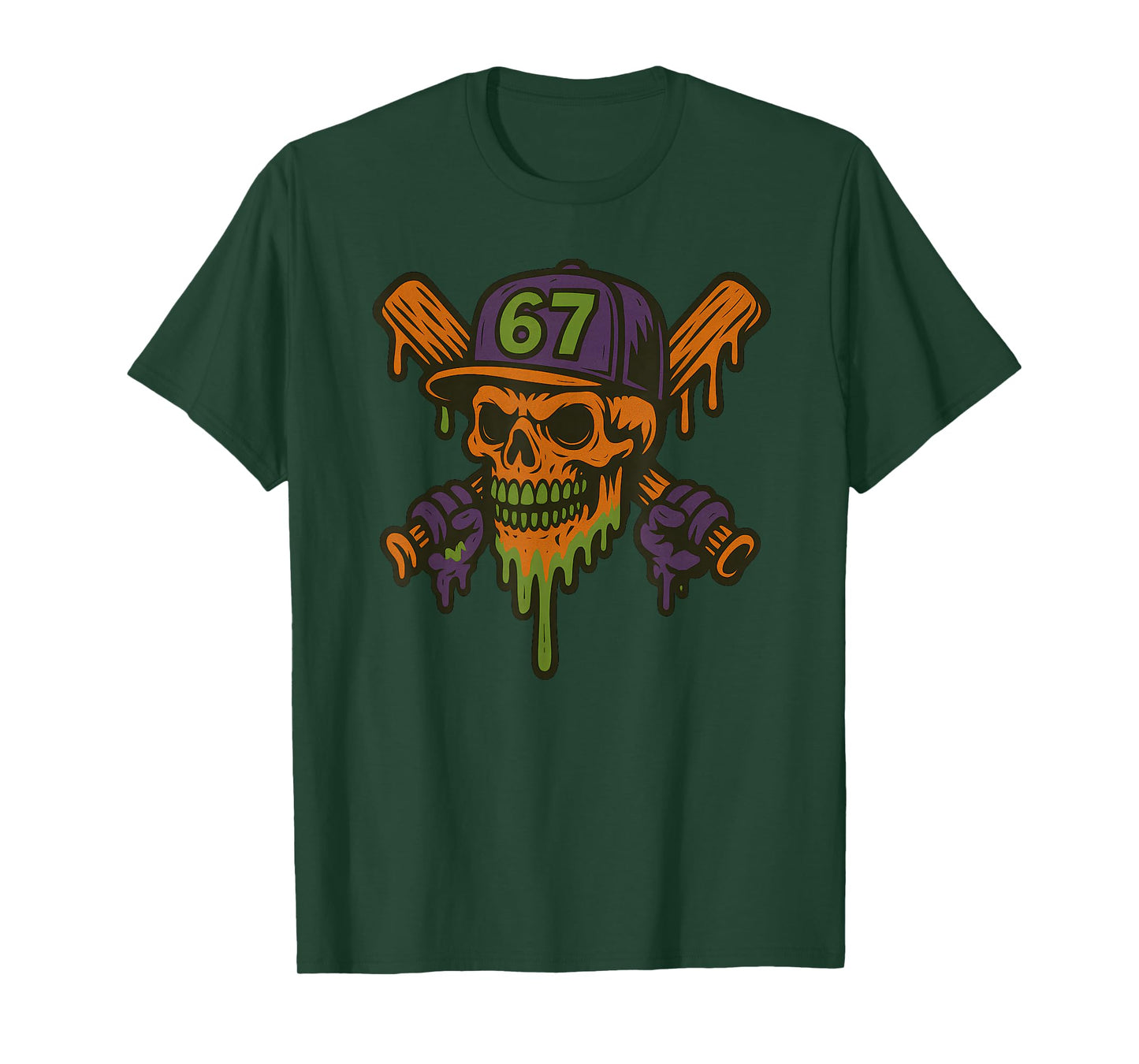 Six Seven 6 7 Baseball Skull Drip Halloween Horror Sports T-Shirt