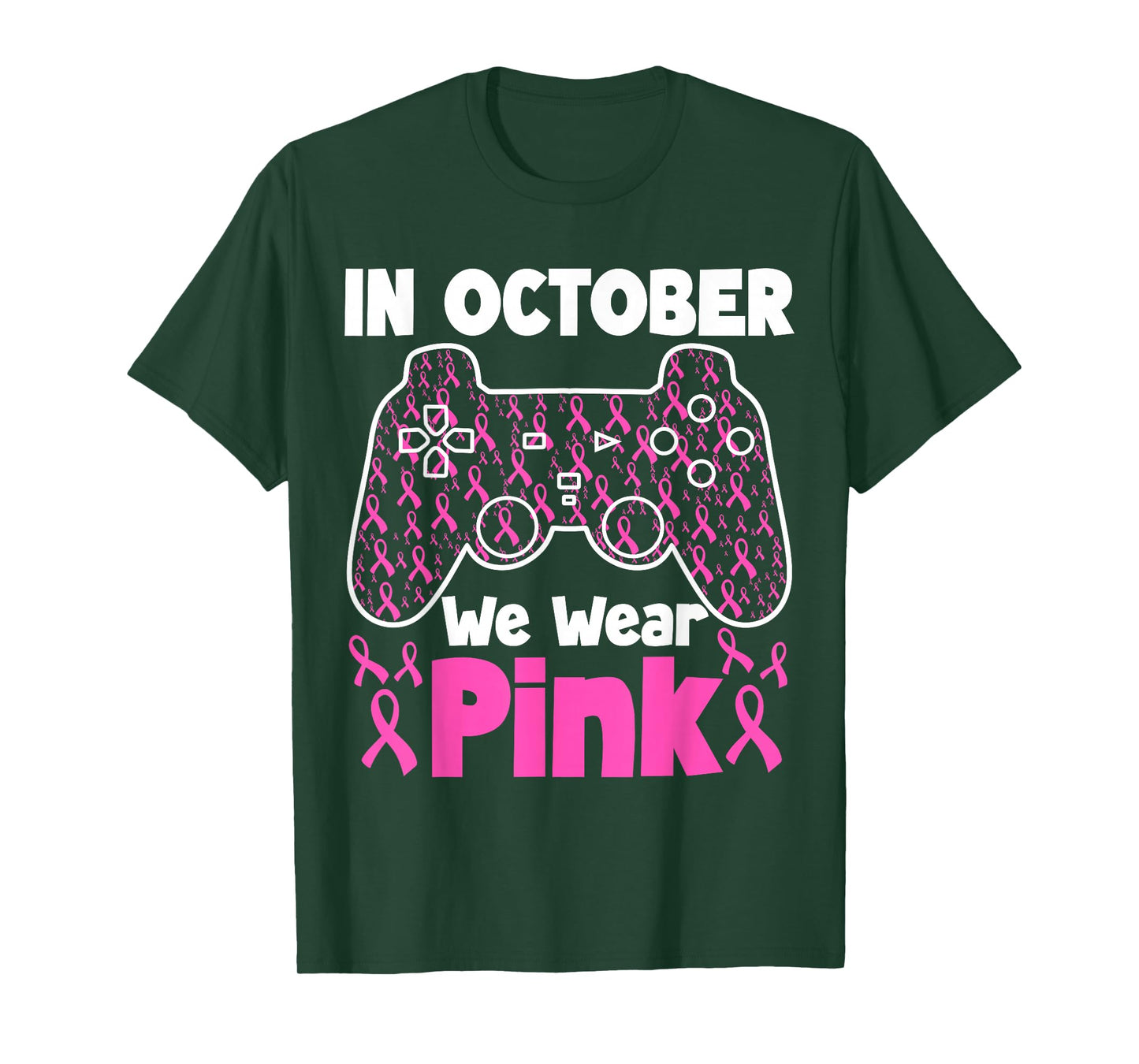 in October We Wear Pink Breast Cancer Gaming Kids Boys Youth T-Shirt
