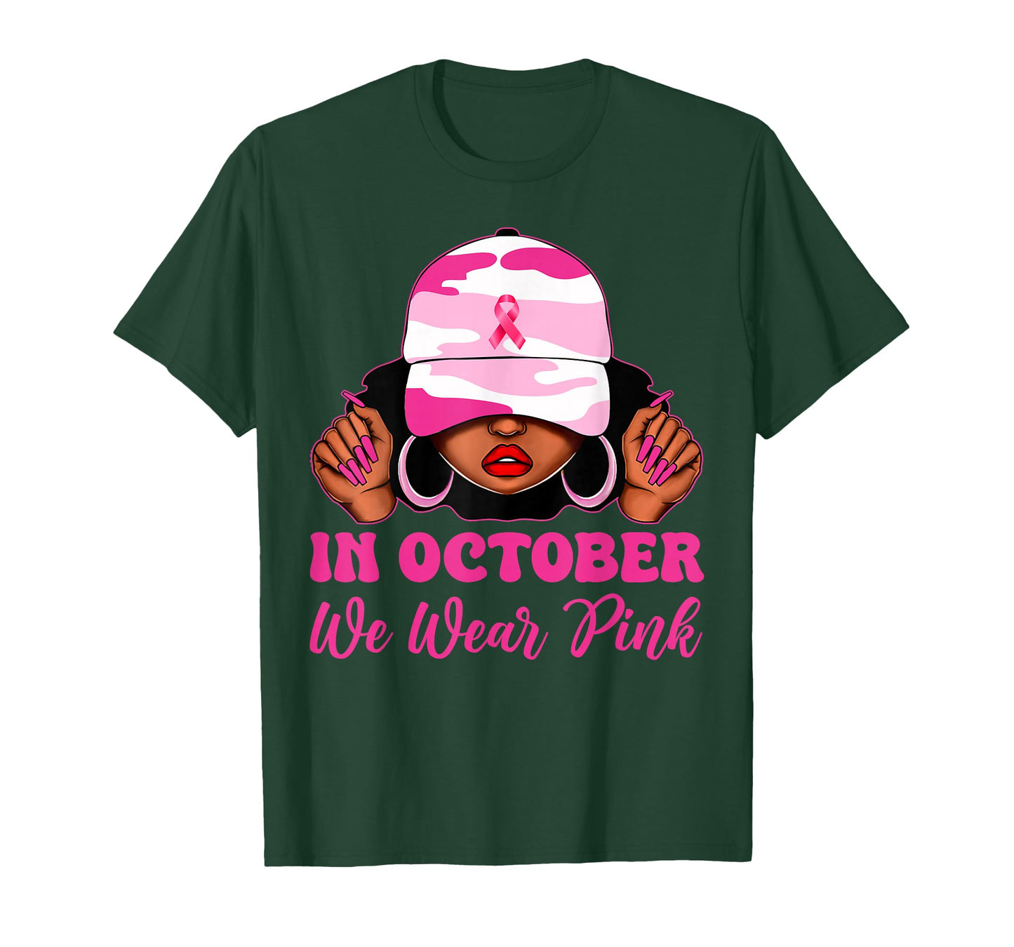 in October We Wear Pink Black Women Camo Breast Cancer T-Shirt