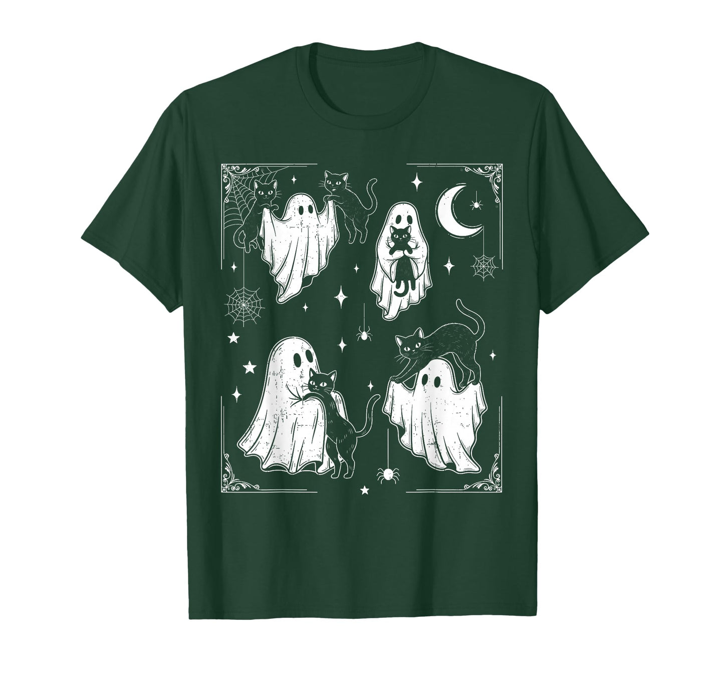 Cute Ghost Holding Cat Funny Halloween Men Women Kids T-Shirt