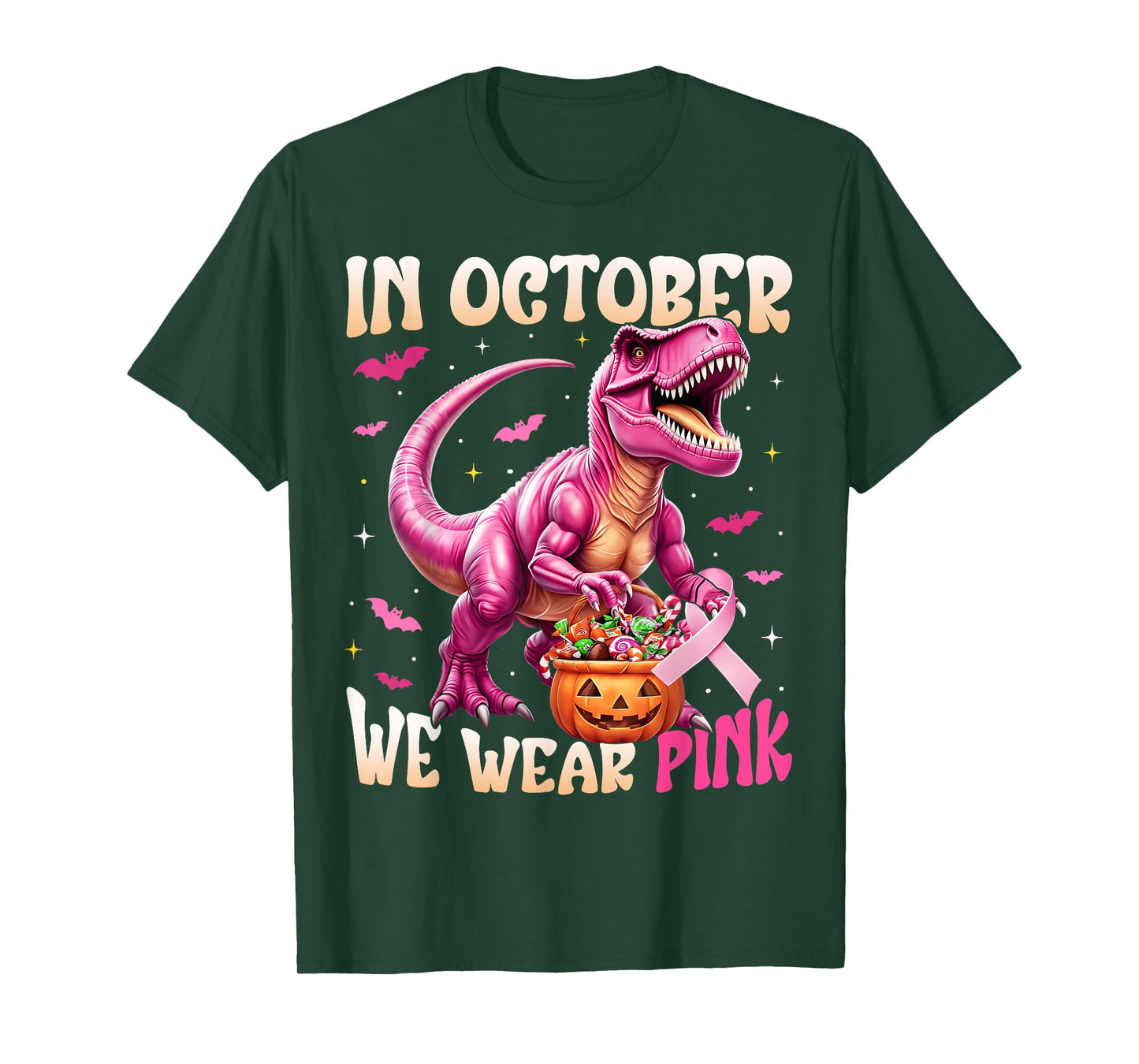Dinosaur In October We Wear Pink Breast Cancer Awareness T-Shirt