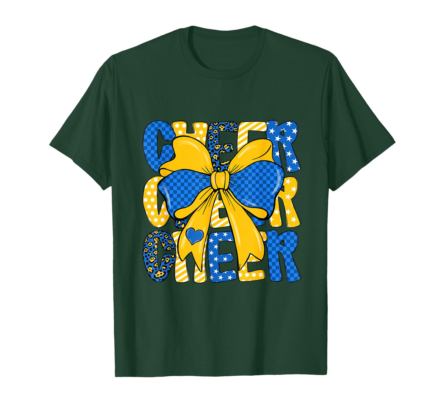 Cheer Bow Blue Yellow Leopard Cheerleader Funny Football T-Shirt