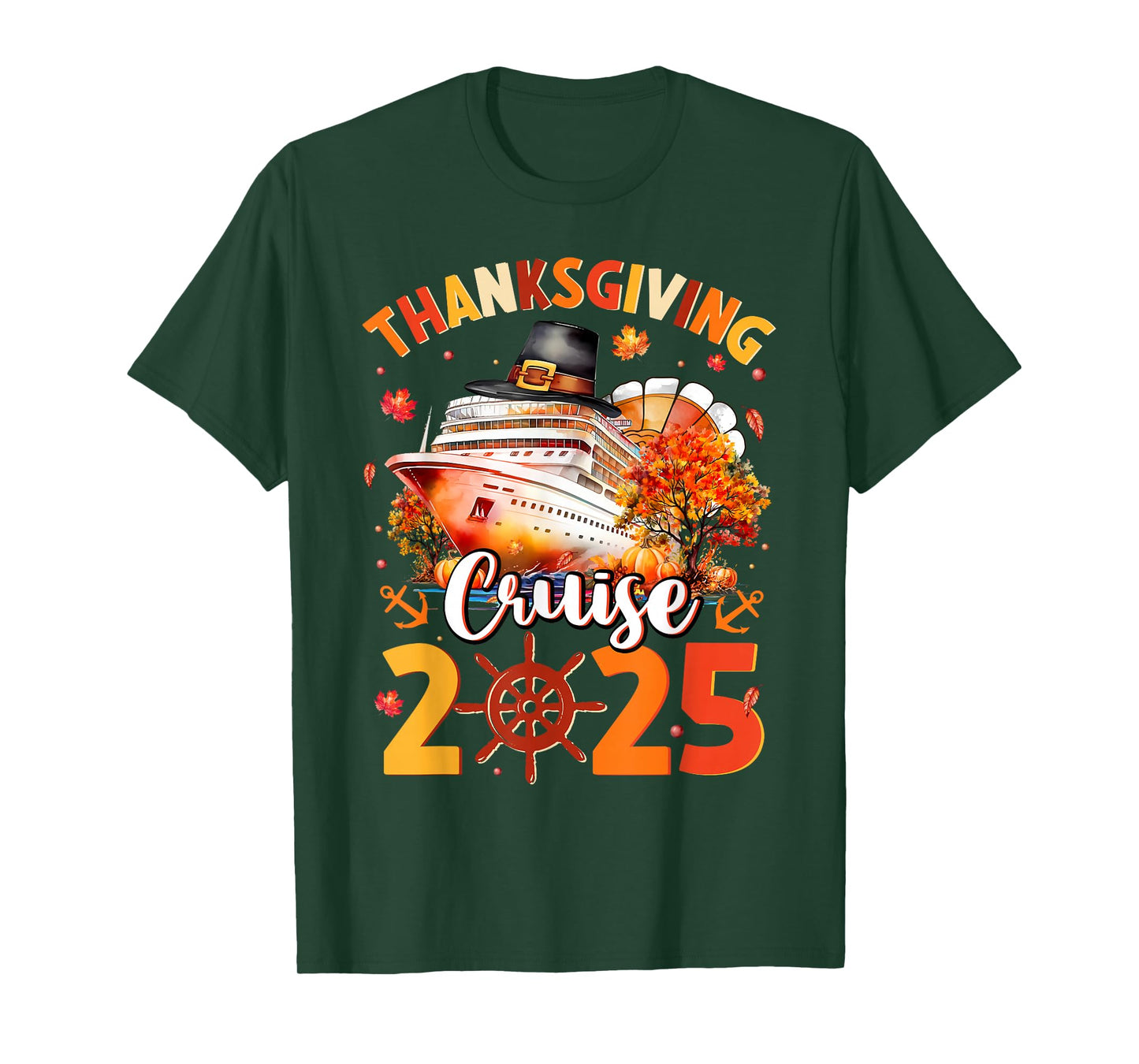 Thanksgiving Cruise 2025 Funny Turkey Pumpkin Leaves Family T-Shirt
