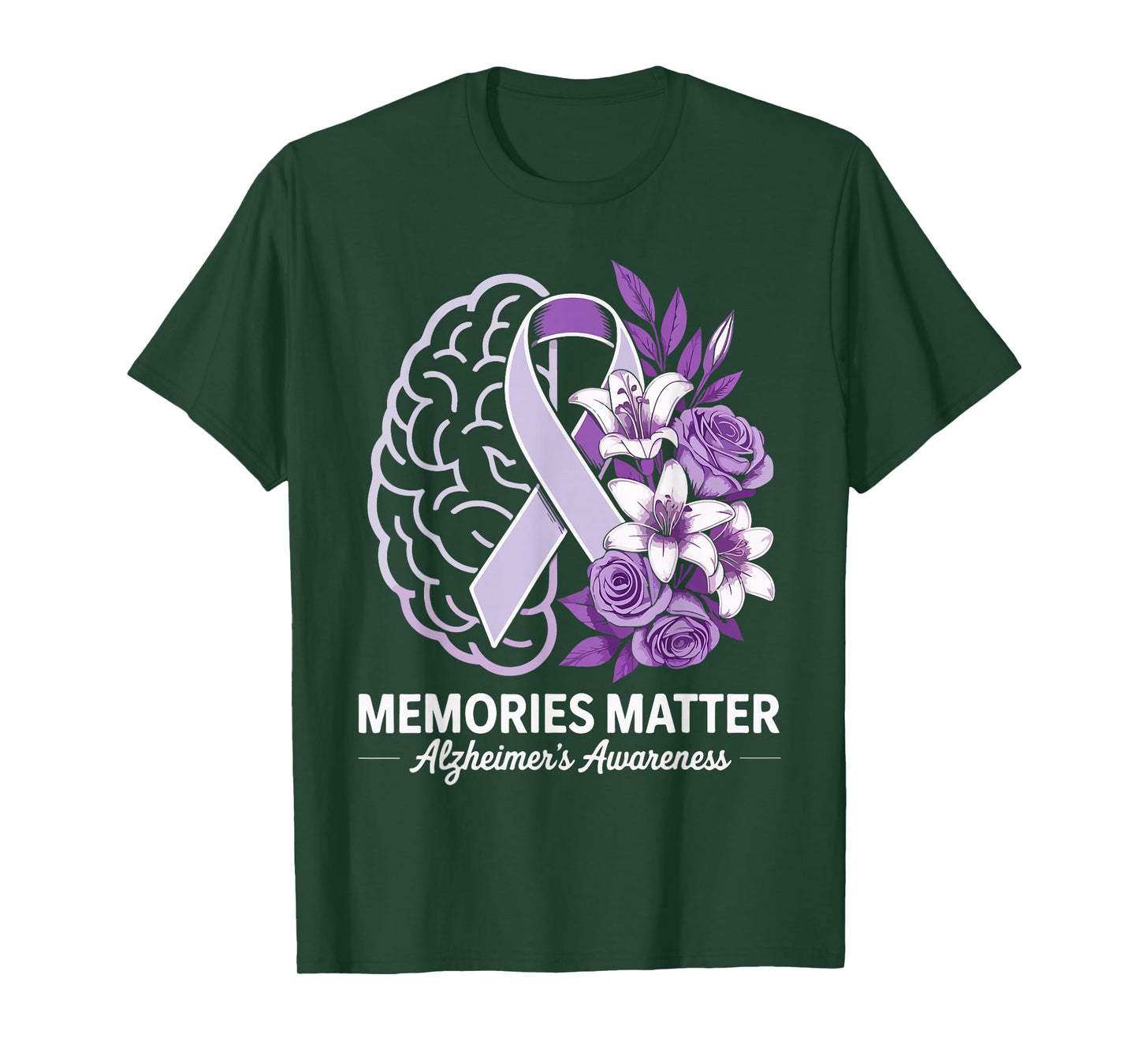 Memories Matter Alzheimer’s Awareness Ribbon Purple Flowers T-Shirt