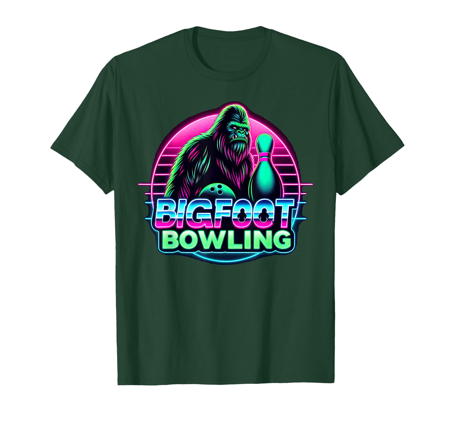 Bigfoot Bowling Funny Sasquatch Bowler Alley Pin Graphic T-Shirt