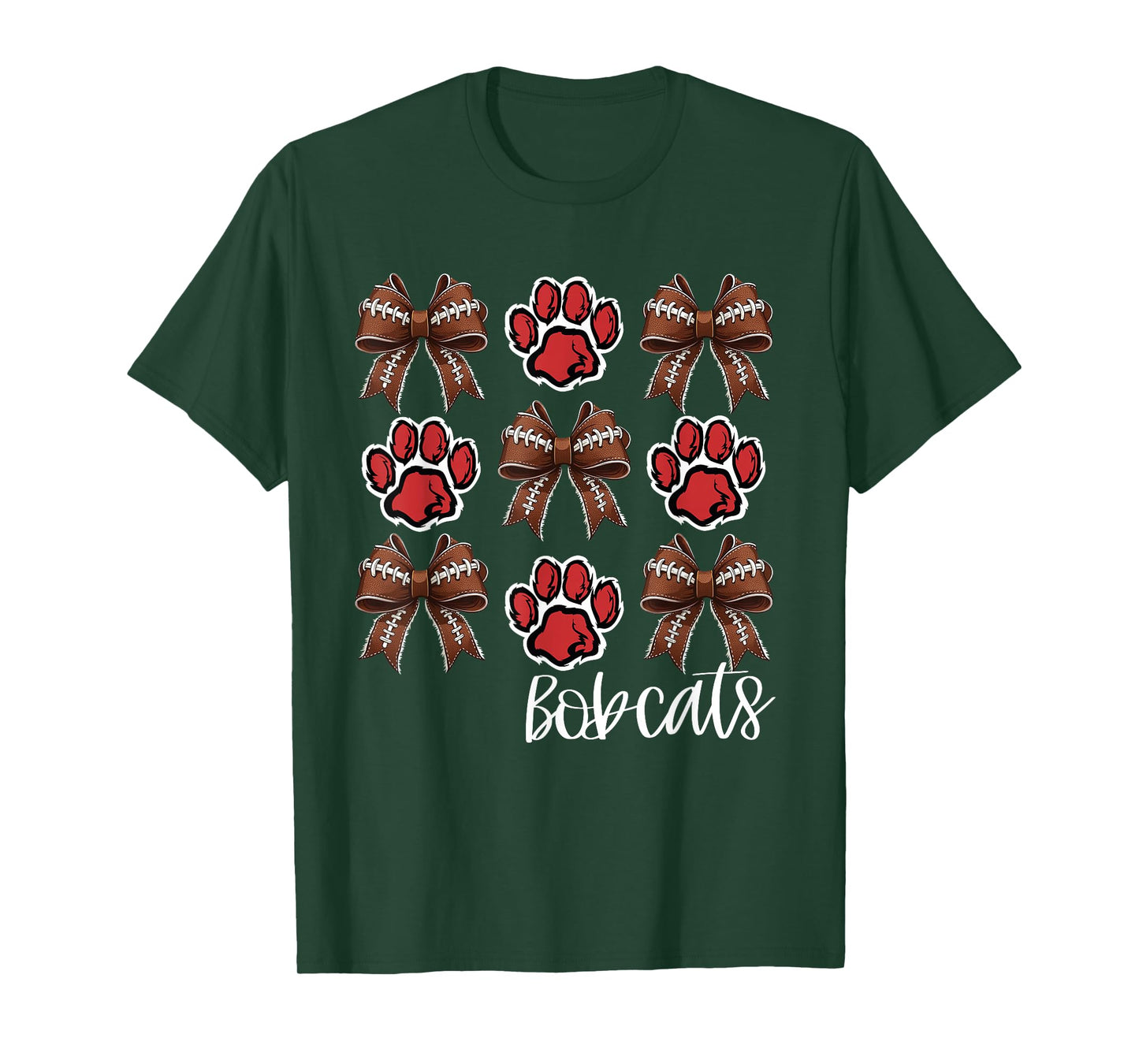 Bobcats Football Bows School Spirit Game Day Red Bobcat T-Shirt
