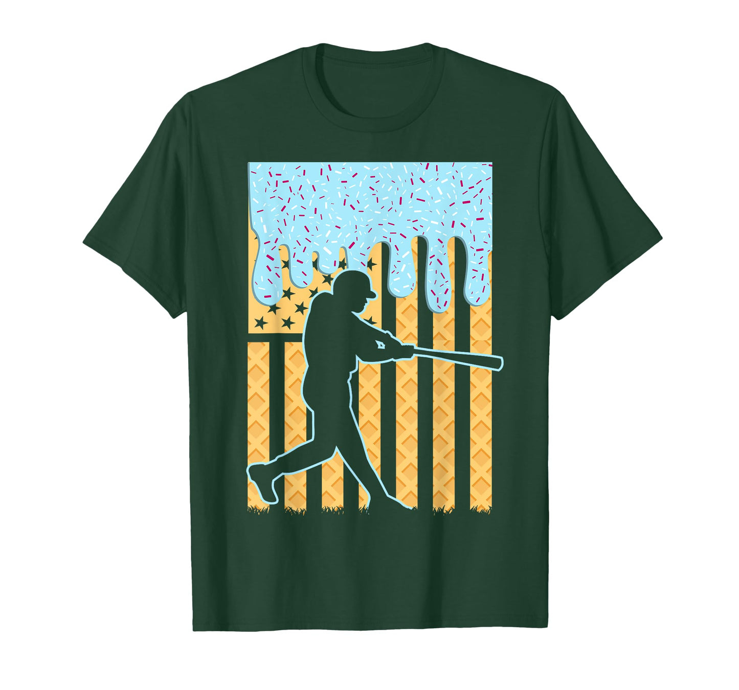 Ice Cream Baseball Drip Bat Boys American Flag 4th Of July T-Shirt