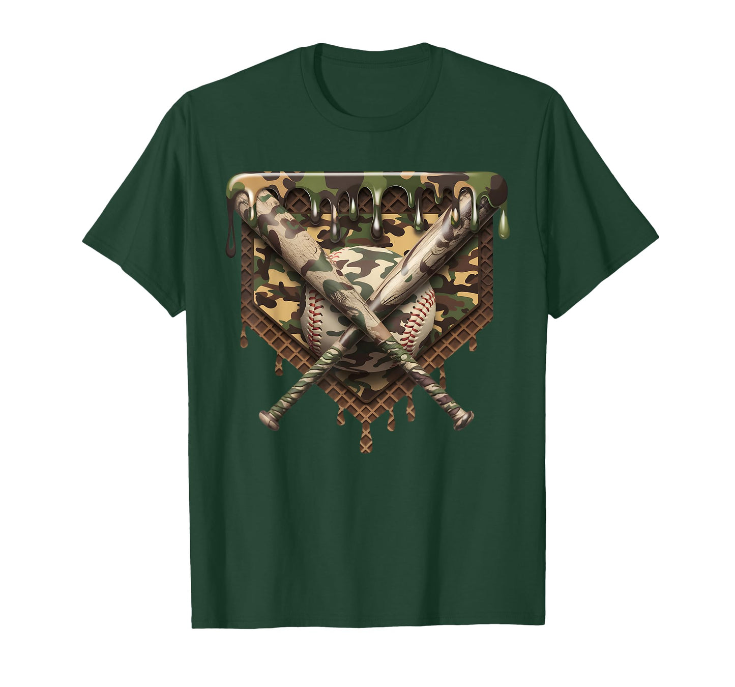 Baseball Home Plate Drip Baseball Ice Cream Camo Matching T-Shirt
