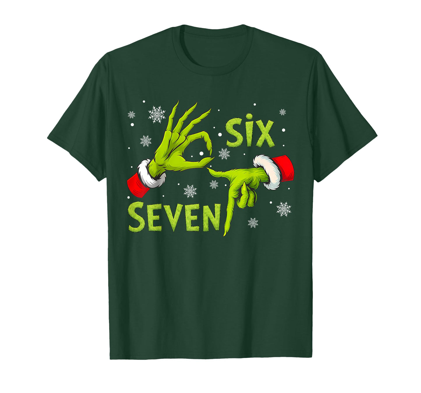 Funny Six Seven 67 Meme 6 7 Christmas Elf Hand Boys Teens T-Shirt